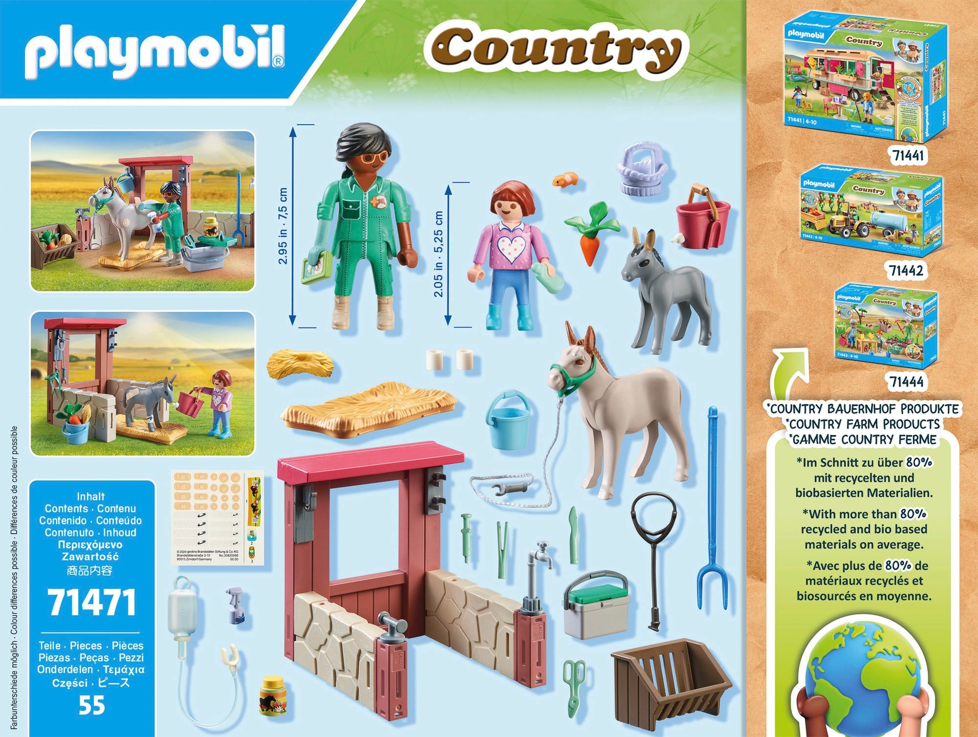 Playmobil® Konstruktions-Spielset »Tierarzteinsatz bei den Eseln (71471), Country« teilweise aus recyceltem Material; Made in Europe