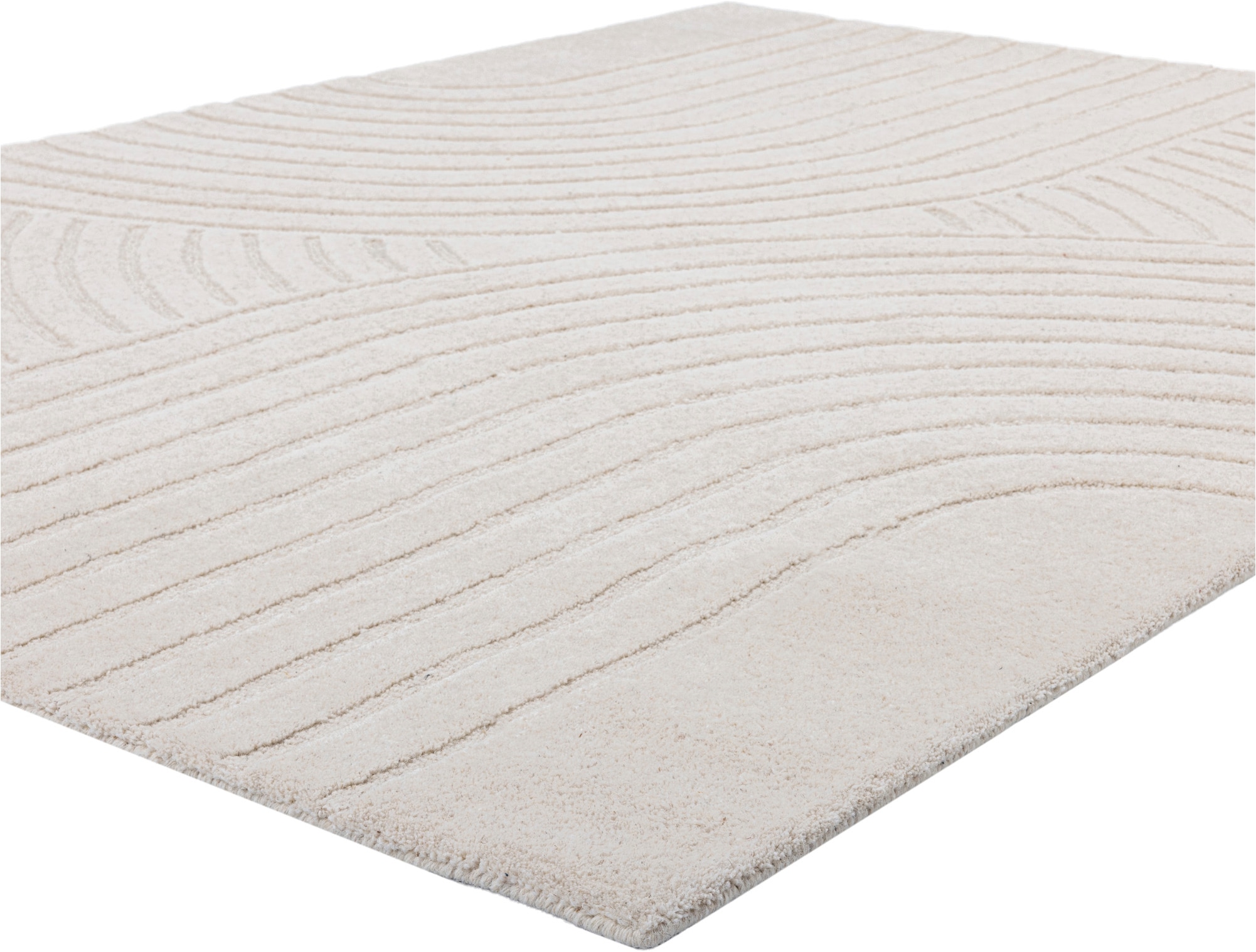 OTTO home Wollteppich »Gabbo Design, Handgefertigt, Teppich,  reine Wolle,« rechteckig 14 mm Höhe Hoch-Tief-Effekt, reine Wolle, Scandi-Look, Naturfaser