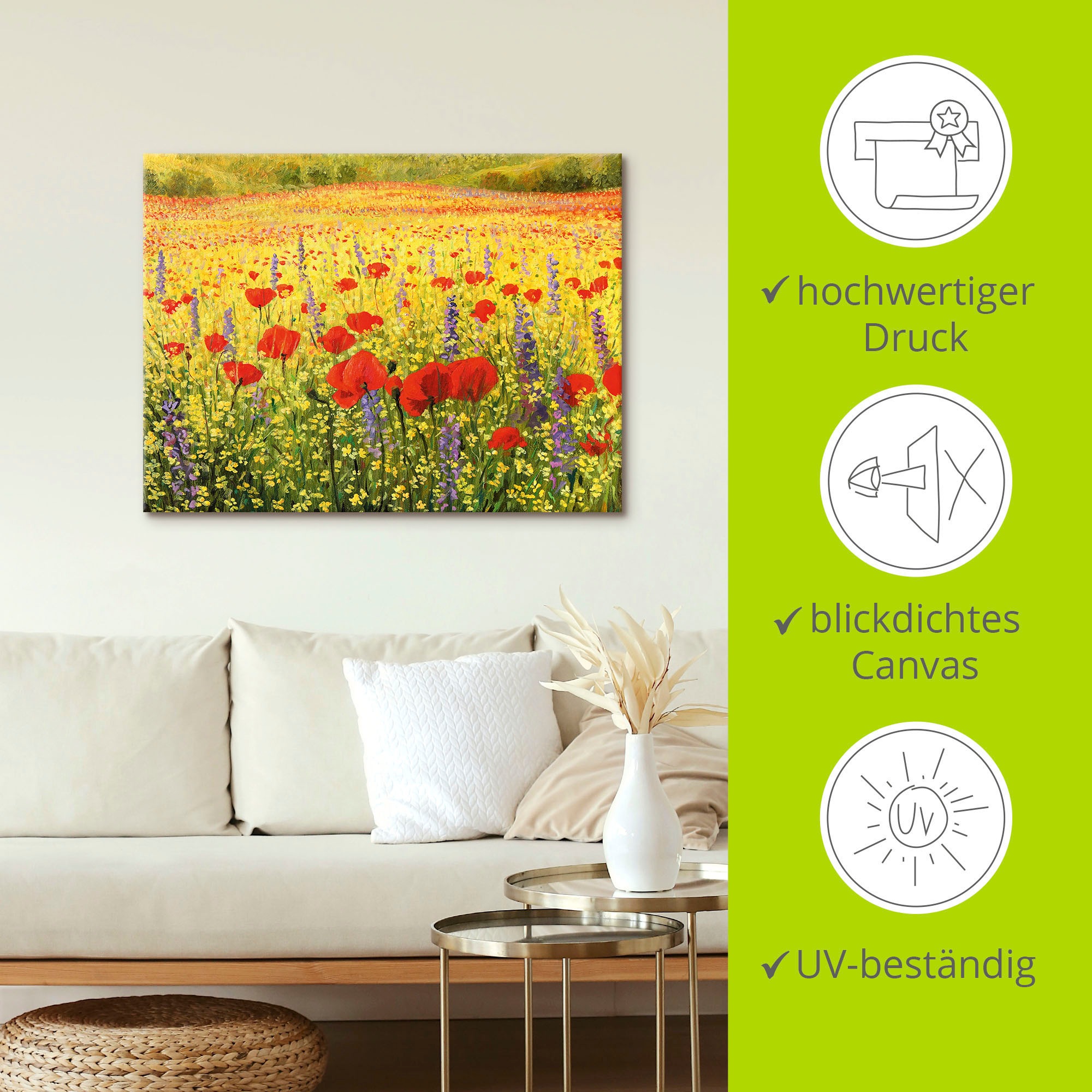 Artland Leinwandbild »Mohnblumenfeld« Felder 1 Stk. tlg. auf Keilrahmen gespannt