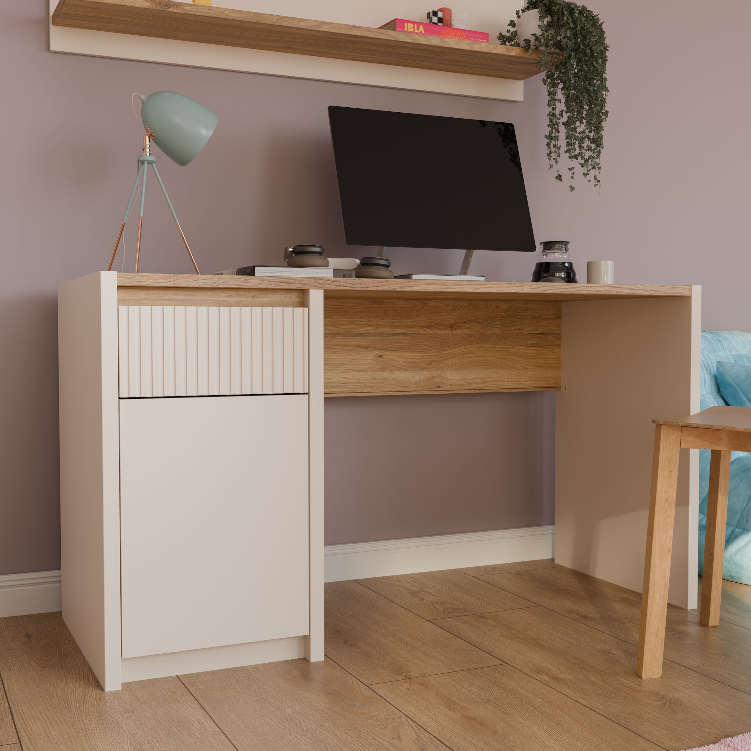 FORTE Schreibtisch »Oak Squere« B/H/T 130/72/51,7cm, Soft Close, Vollauszug