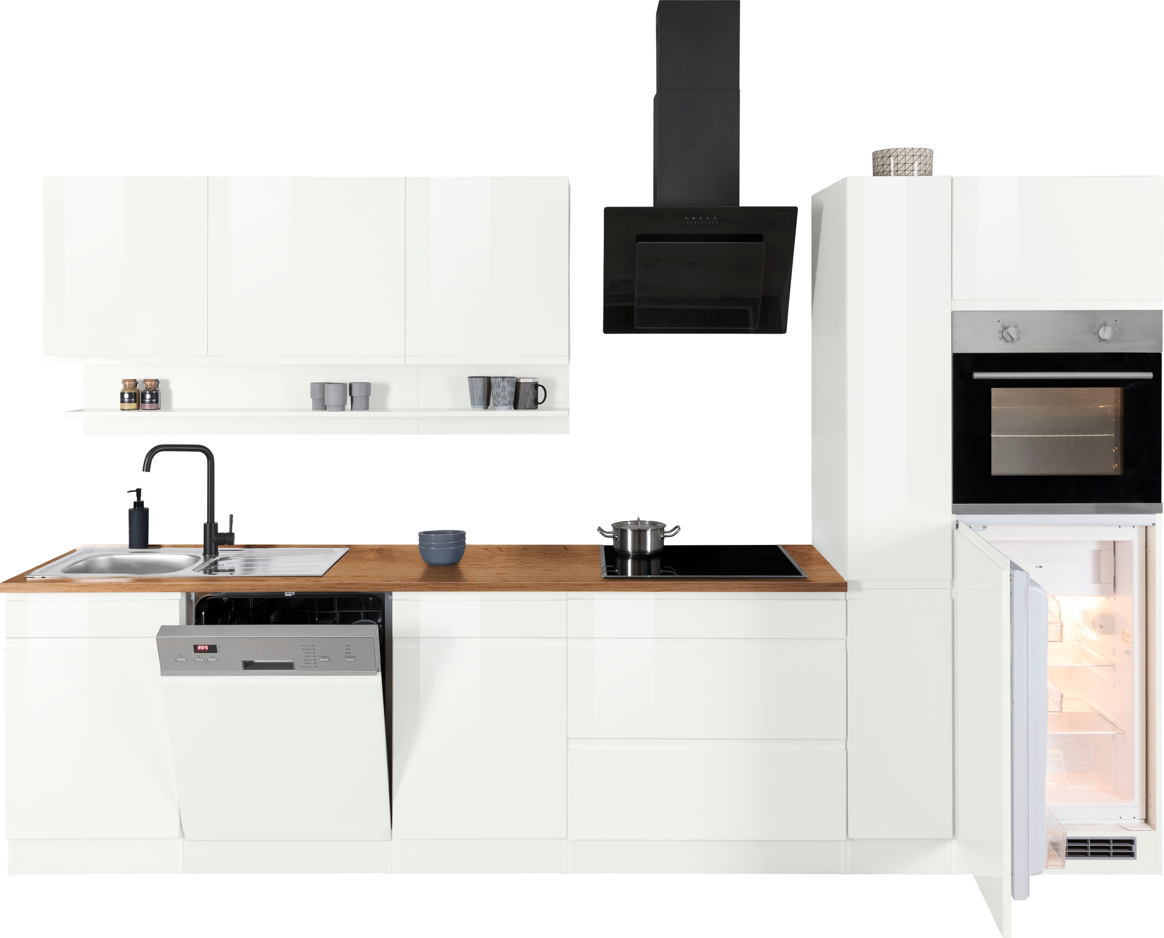 KOCHSTATION Küchenzeile »KS-Virginia,neu in verbesserter Ausführung« Arbeitsplatte 38 mm stark, Stauraum, Softclose,  Breite 330 cm, Soft-Close, ohne E-Geräte