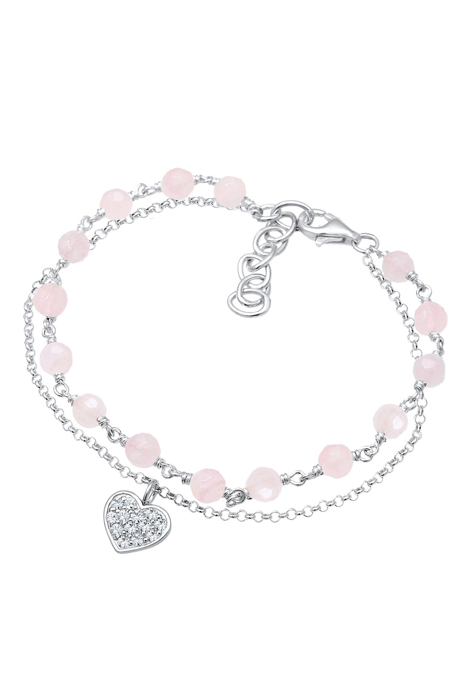Elli Armkette »Armband Herz Quarz Perlen Rosé 925 Sterling Silber«