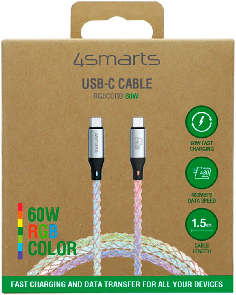 4smarts USB-Kabel »RGBCord USB-C 60W«, USB Typ C-USB Typ C, 150,00 cm