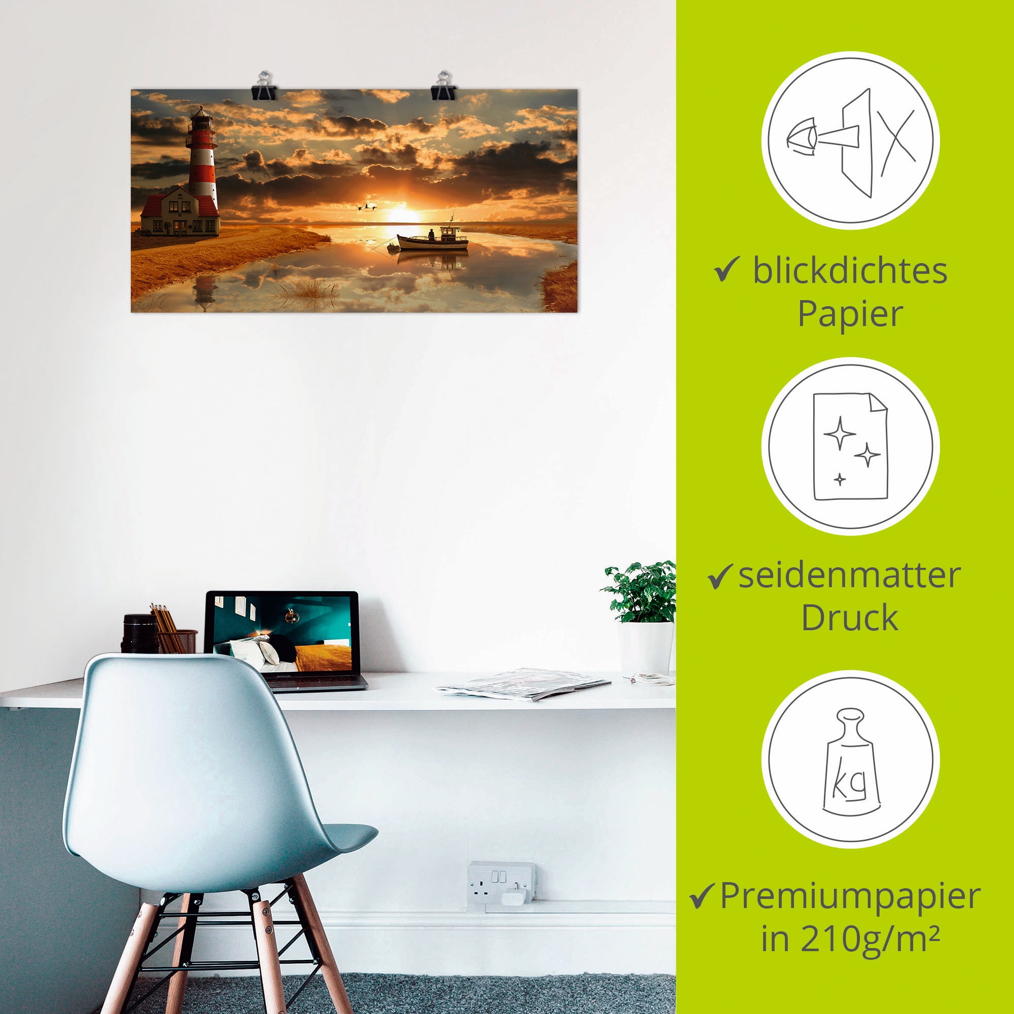 Artland Wandbild »Maritime Idylle beim Leuchtturm« Gebäude 1 Stk. tlg. als Leinwandbild, Poster, Wandaufkleber in verschied. Größen