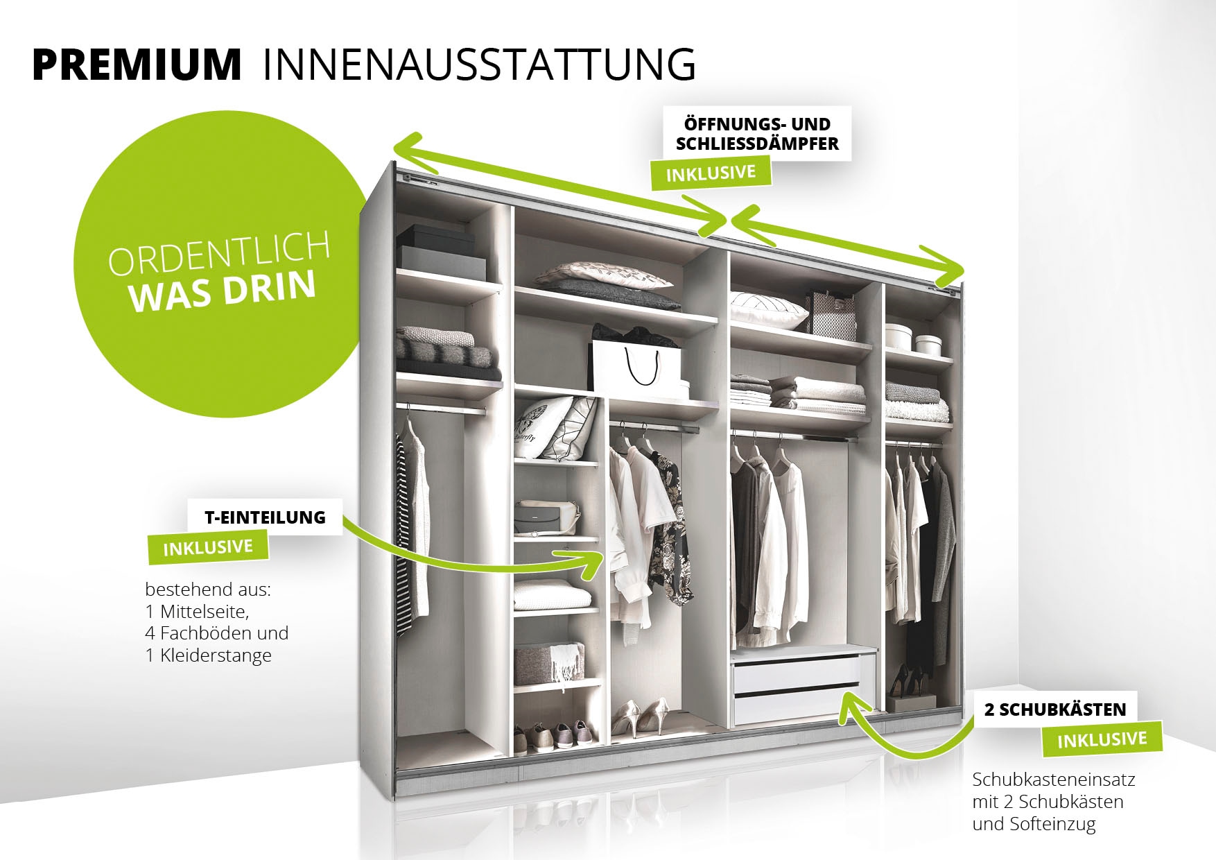 STAUD Schwebetürenschrank »Sonett 120 G, Made in Germany«, mit vier verschiedenen Ausstattungsvarianten