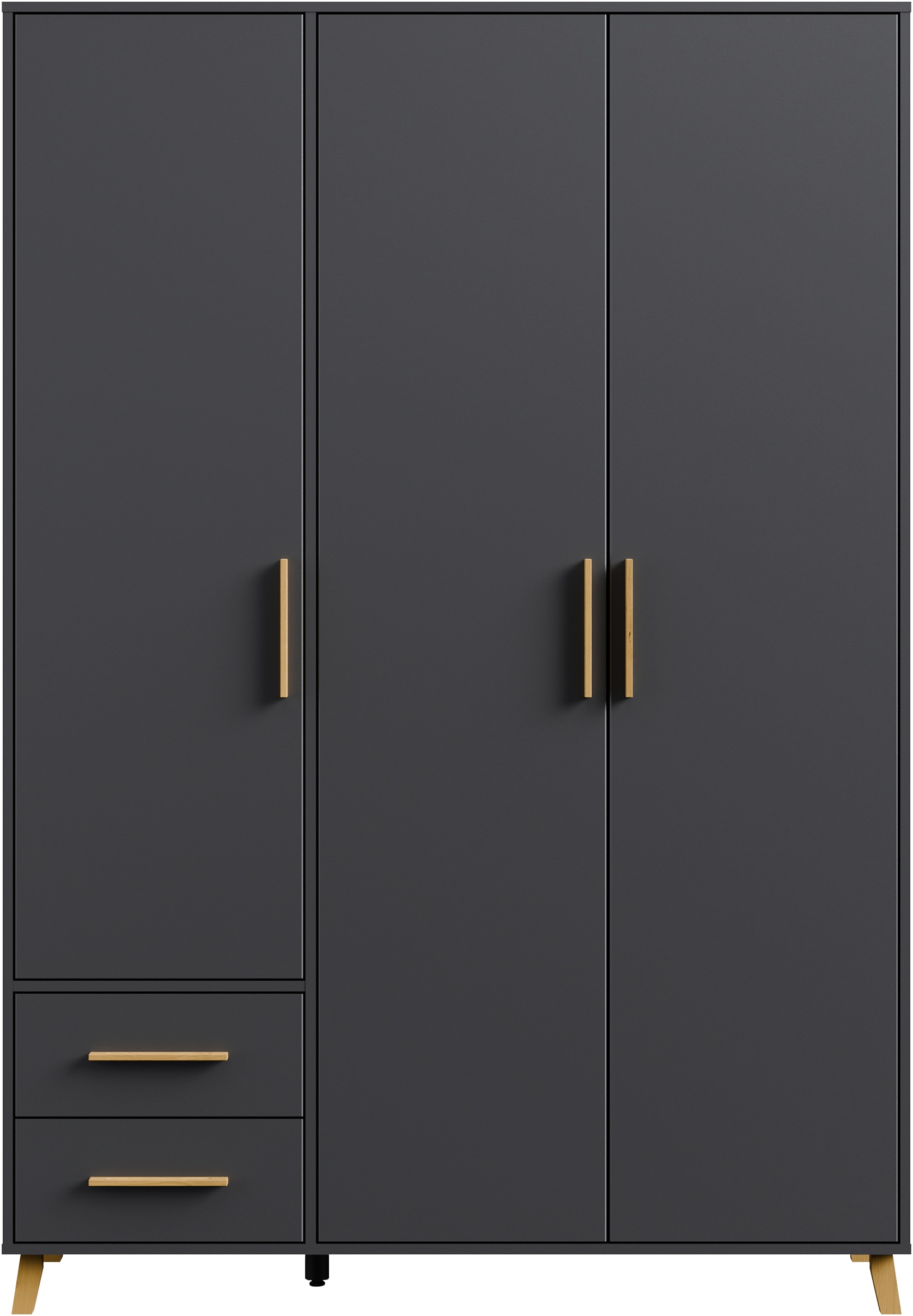 rauch Drehtürenschrank »Kleiderschrank Schrank Garderobe Wäscheschrank SHINJO« in 3 verschiedenen Ausstattungen BASIC/CLASSIC/PREMIUM,  Griffe und Füße aus Massivholz mit 2 Schubladen MADE IN GERMANY