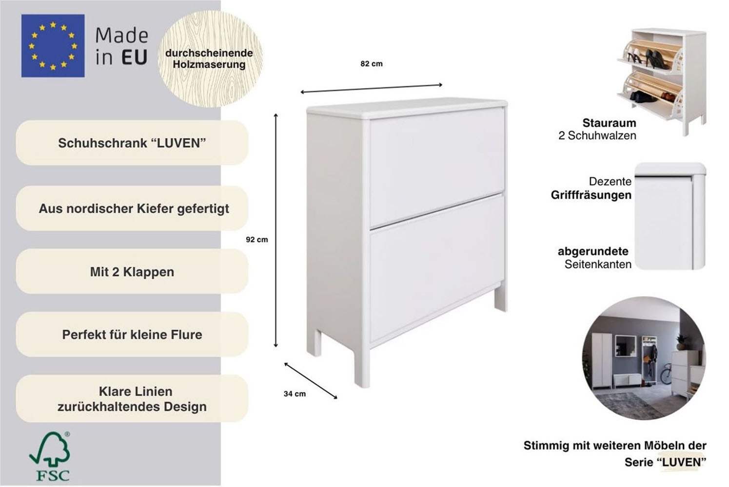 OTTO home Schuhschrank »Luven« FSC® zertifiziertes Massivholz, mit 2 Klappen