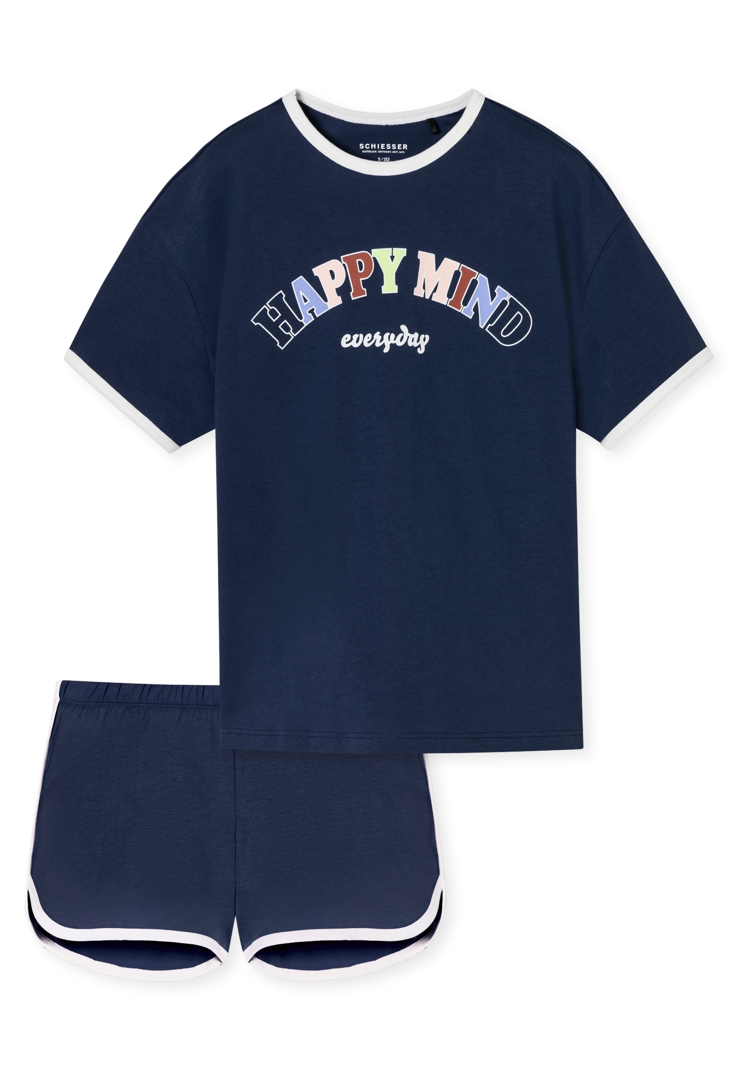 Schiesser Pyjama »"Nightwear"«, (2 tlg.), unifarbenes T-Shirt mit Print