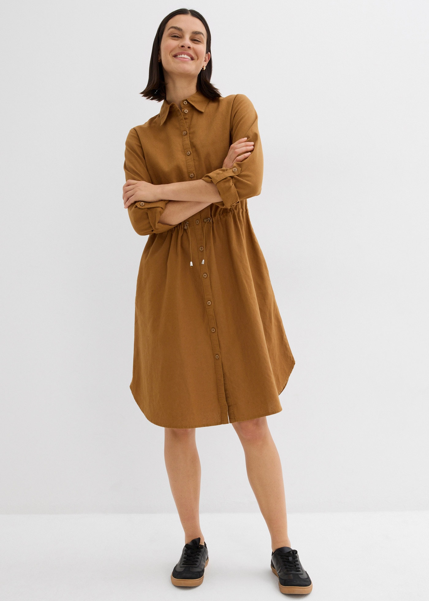 bonprix Midikleid »Hemdblusenkleid aus Leinen-Baumwoll-Mix« 1 tlg. für lässigen Look, aus Leinen-Baumwoll-Mix, in A-Linie, mit Taschen
