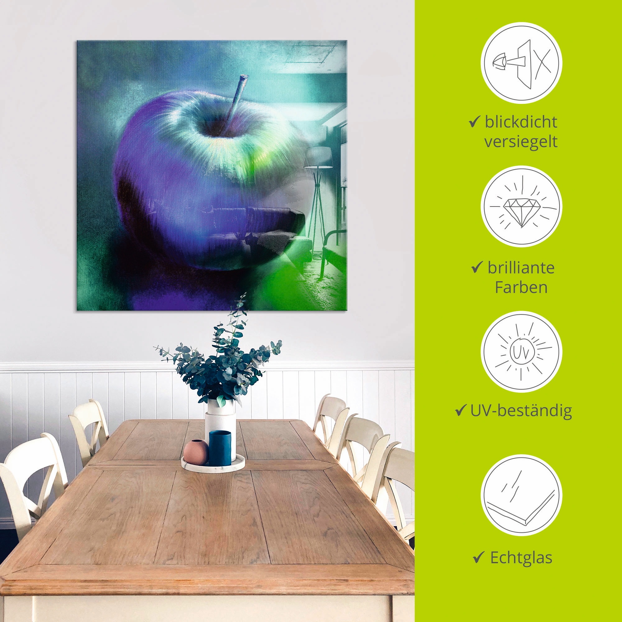Artland Glasbild »Der blaue Apfel«, Arrangements, (1 St.), in verschiedenen Größen