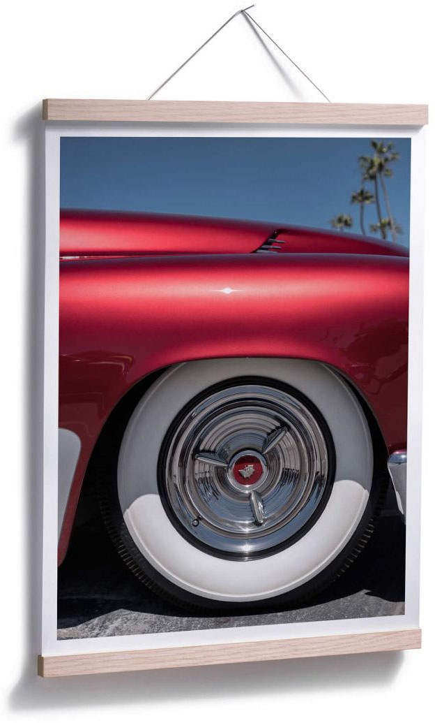 Wall-Art Poster »Vintage Auto Rot Retro Oldtimer«, Autos, (1 St.), Poster ohne Bilderrahmen