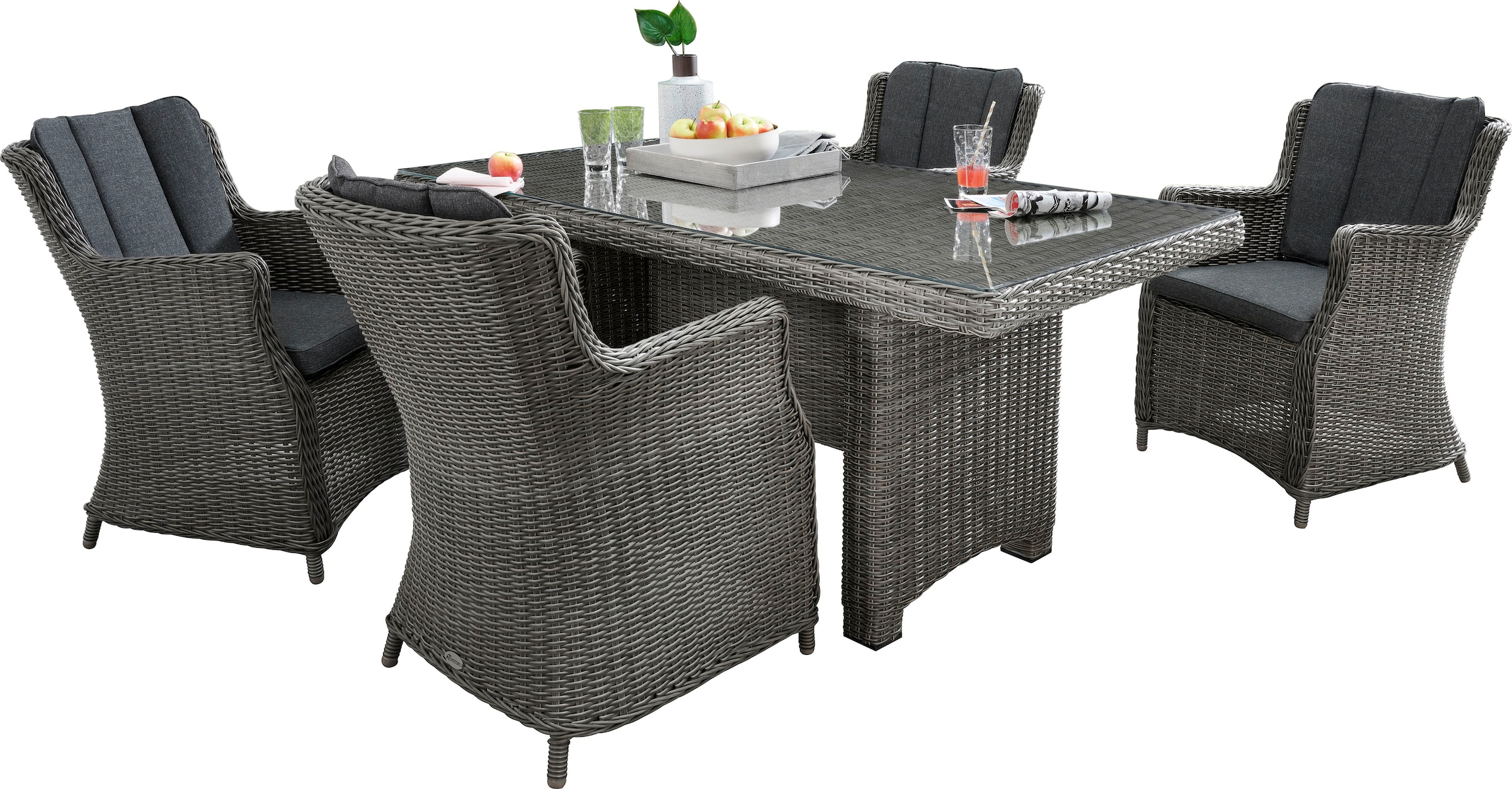 Destiny Garten-Essgruppe »LUNA«, (13 tlg., 4x Sessel, 1x Tisch, inkl. Auflagen), Aluminium, Polyrattan