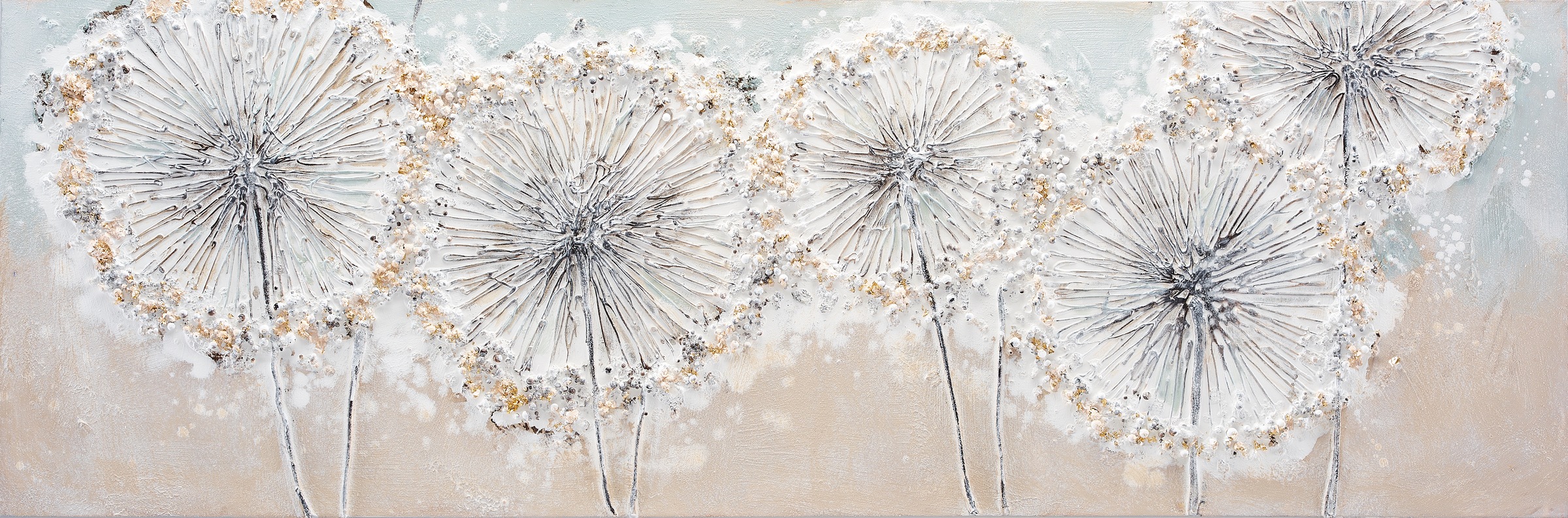 Bönninghoff Ölgemälde "handarbeit PUSTEBLUMEN 40x120 cm – Wandbild Kunst Deko" Blumen 1 Stk. tlg. handgefertigt, jedes Bild ein Unikat