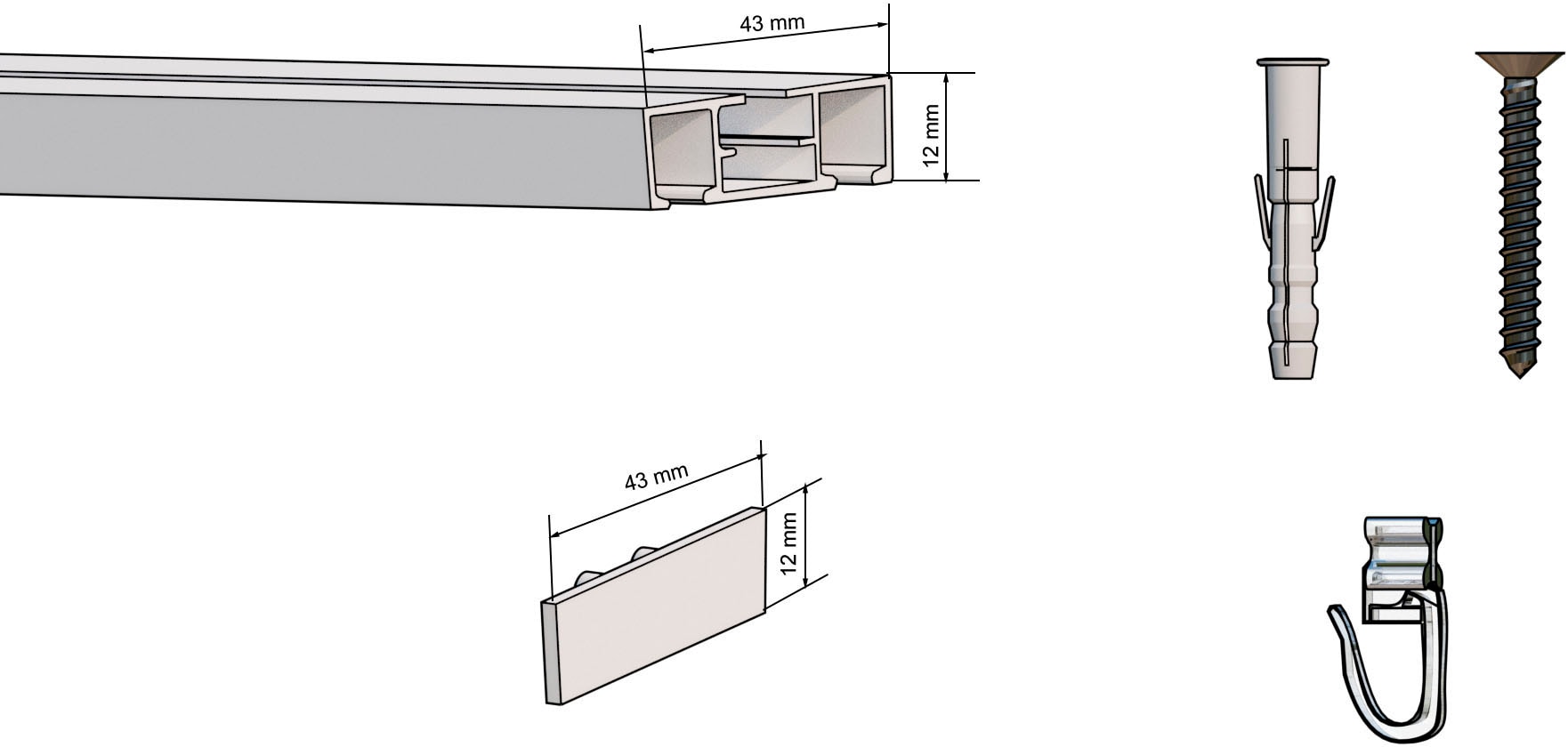 indeko Schienensystem »Objektschiene«, 2 läufig-läufig, Wunschmaßlänge, Innenlauf Gardinenschiene, Komplett-Set inkl. Gleitern&Montagematerial