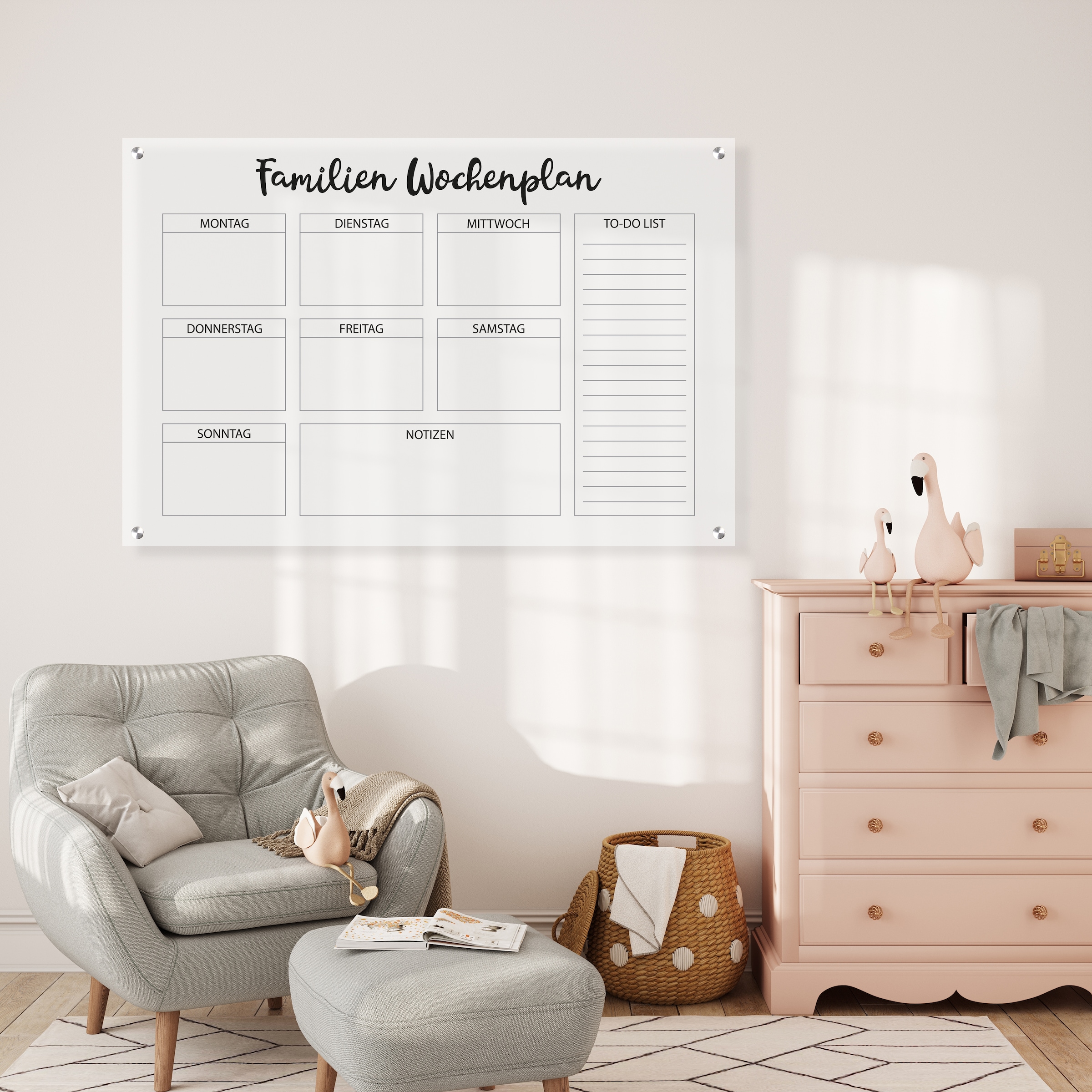 queence Wanddekoobjekt »Family«, (1 St.), Wochenplan, Familienkalender, Wandkalender, Acrylglas, zum beschriften