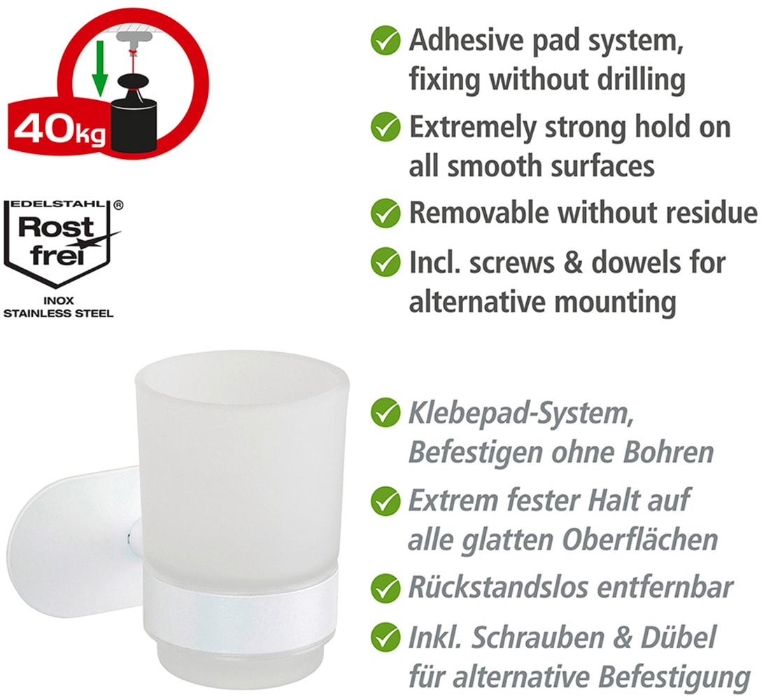 WENKO Zahnputzbecher »Turbo-Loc® Modell Uno Orea«, mit Wandhalterung ohne Bohren, Edelstahl, satiniertes Glas