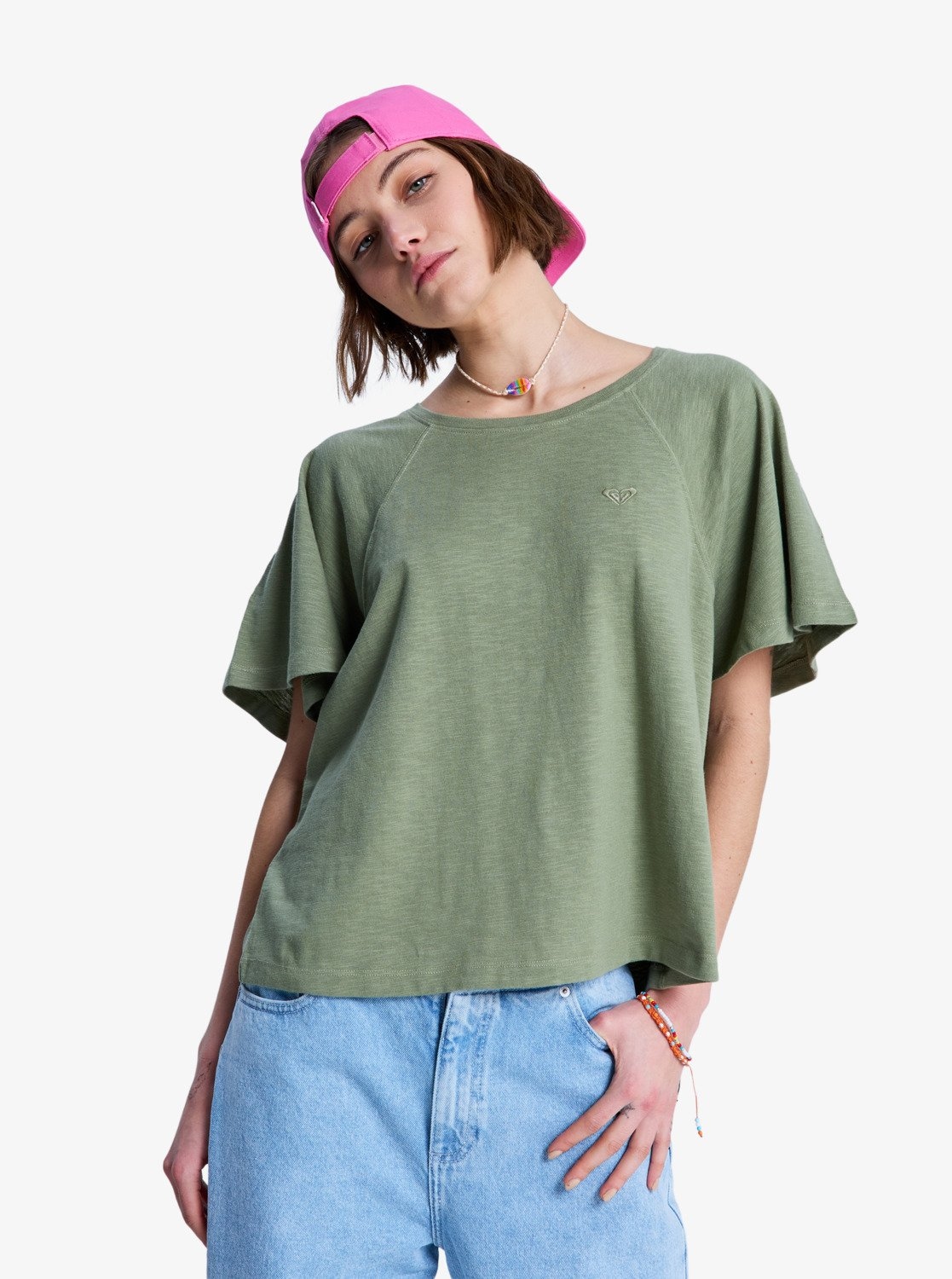 Roxy T-Shirt »TIME FOR PALM TREE« Kurzarm, mit Rundhalsausschnitt, aus Baumwolle und Polyester