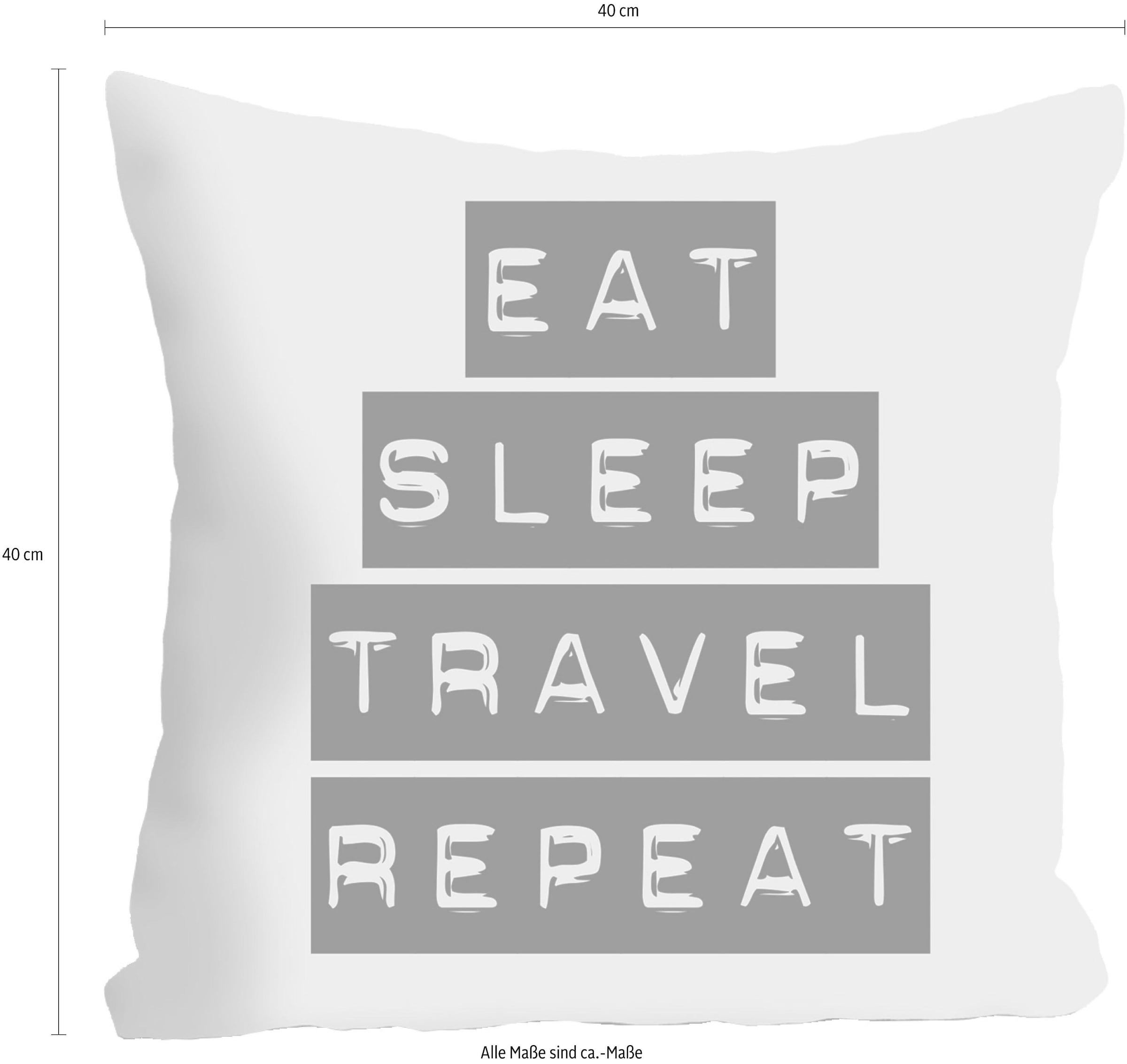 queence Dekokissen »»Eat, Sleep, Travel, Repeat««, Kissenhülle ohne Füllung, 1 Stück