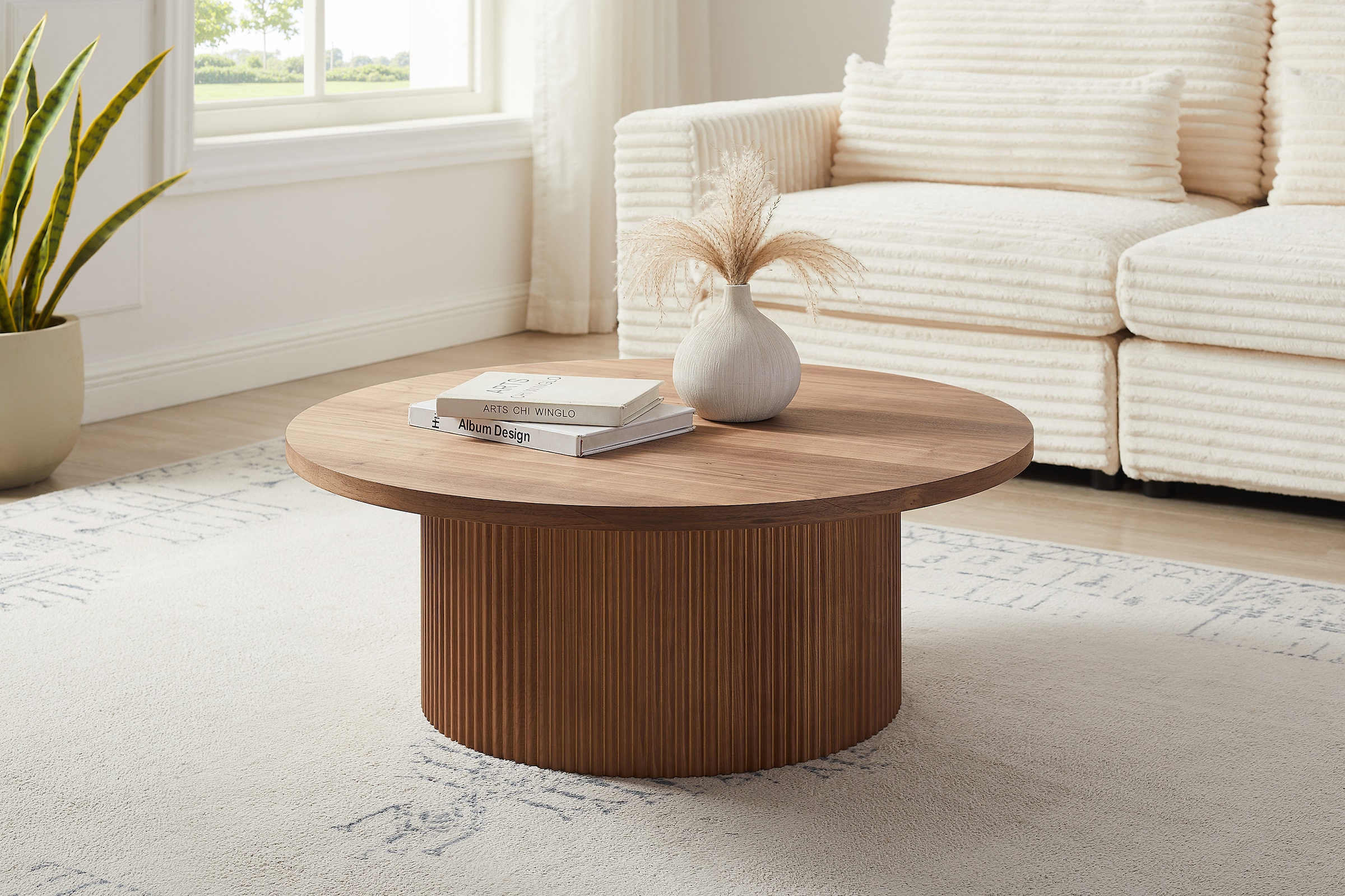 SalesFever Couchtisch »mit Massivholz-Lamellen, Ø 85  cm« 1 Stk. tlg. Moderner Wohnzimmertisch aus Holz in natürlichem Look