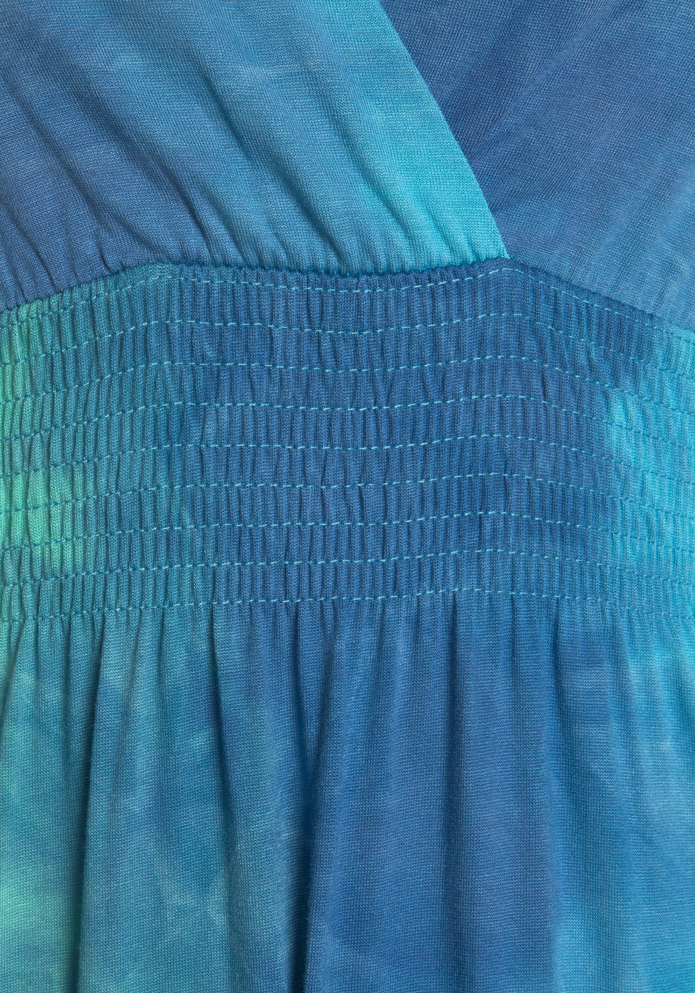 LASCANA Maxikleid, mit Batikdruck und verstellbarem Ausschitt, Sommerkleid, Strandkleid