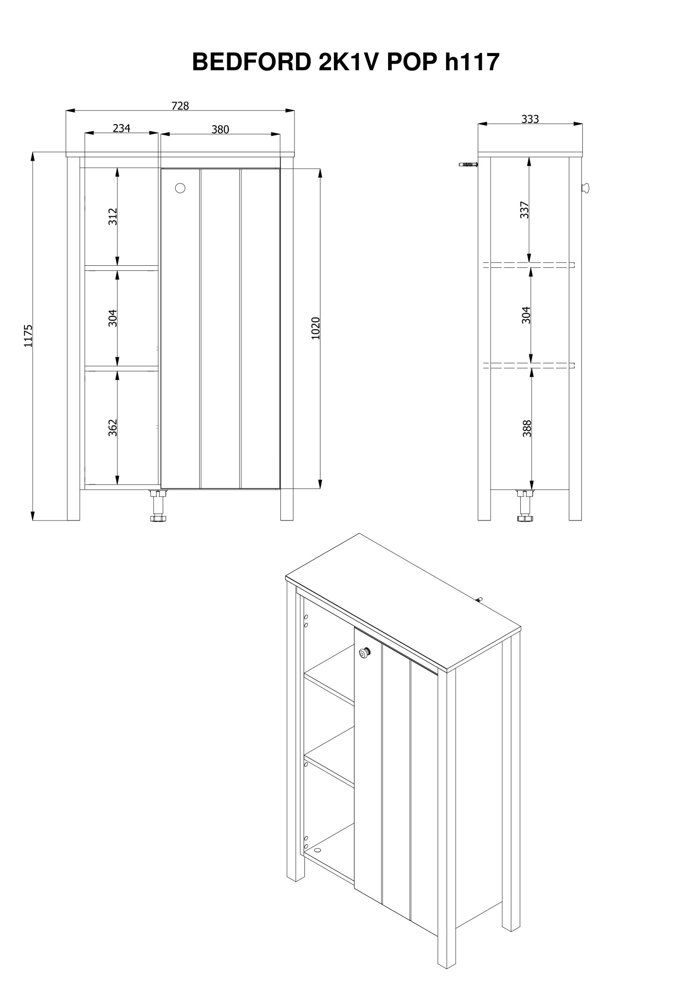 Home affaire Highboard »BEDFORD, Hochkommode, Vitrine im Landhausstil« MDF-Profil 2D ummantelt, 1 Tür & 6 Fächer mit einem Metallgriff