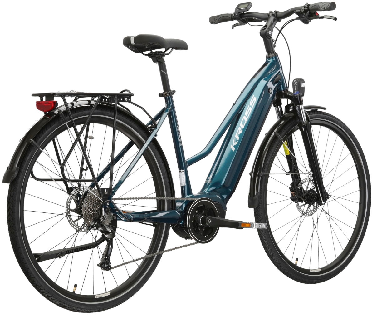 Kross E-Bike »KROSS E-Trekkingrad Damen Trans 5.0 28" türkis 9 Gänge«, 9 Gang, Shimano, ALIVIO M3100, Mittelmotor 250 W, Pedelec, Elektrofahrrad für Damen