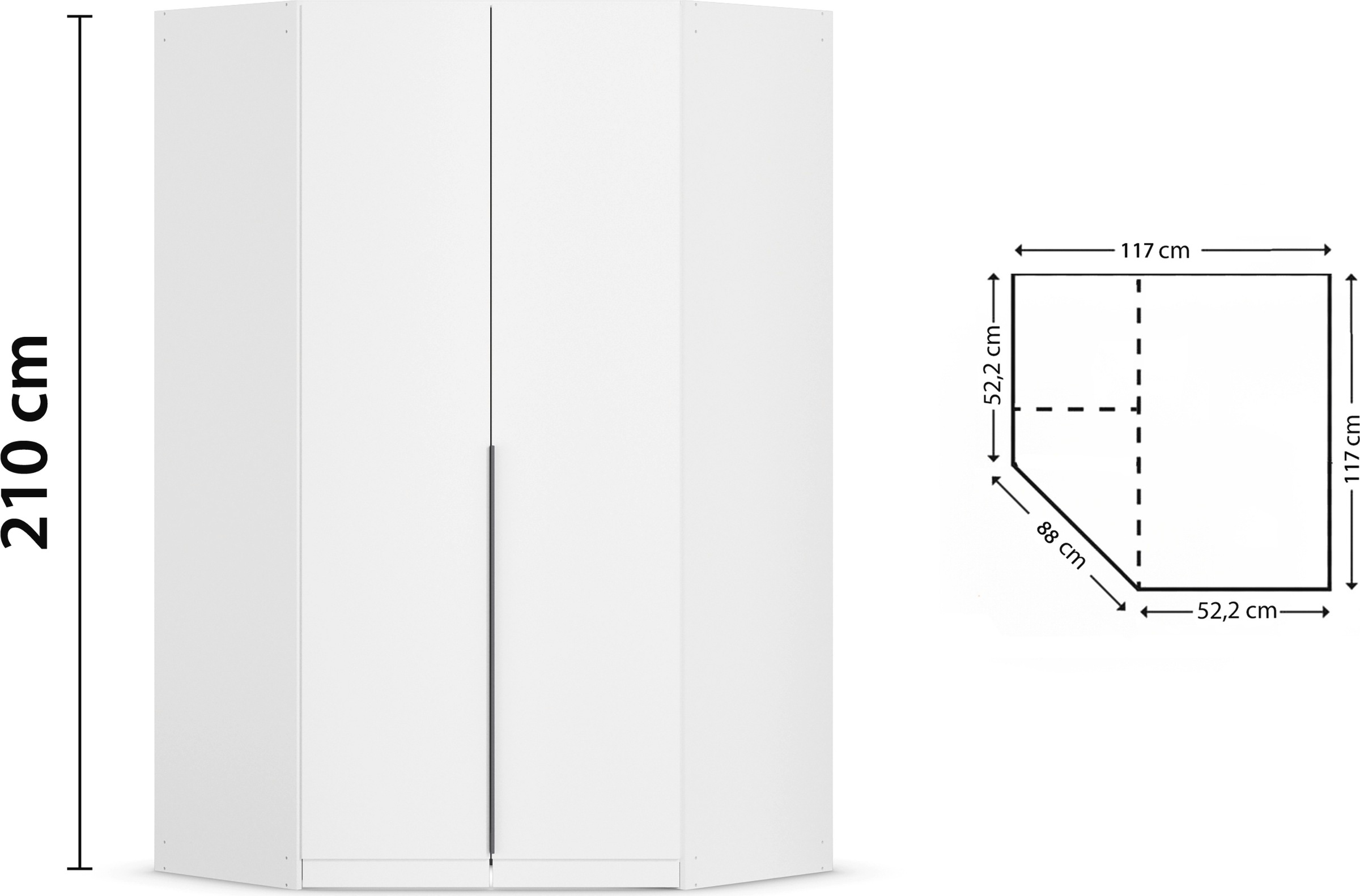 OTTO home Eckkleiderschrank »Kleiderschrank Schrank Ankleidezimmer Schlafzimmer Garderobe AGORDO« in zwei Griff-Farben, Breite/Tiefe 117x117 cm, Höhen 210/229 cm,  voll ausgestattet mit großzügigem Stauraum, 2 Höhen MADE IN GERMANY
