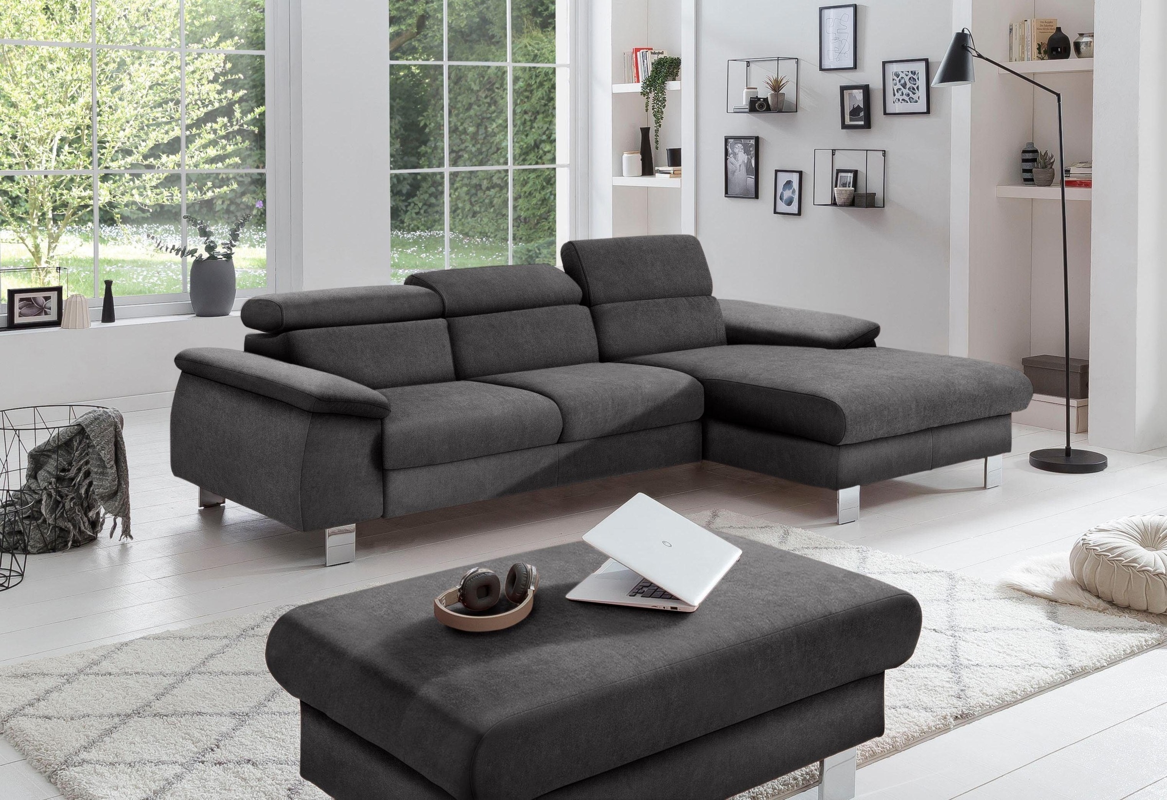 COTTA Polstergarnitur »Komaris L-Form«, (Set), Set bestehend aus: Ecksofa mit Kopfteilverstellung & Hocker