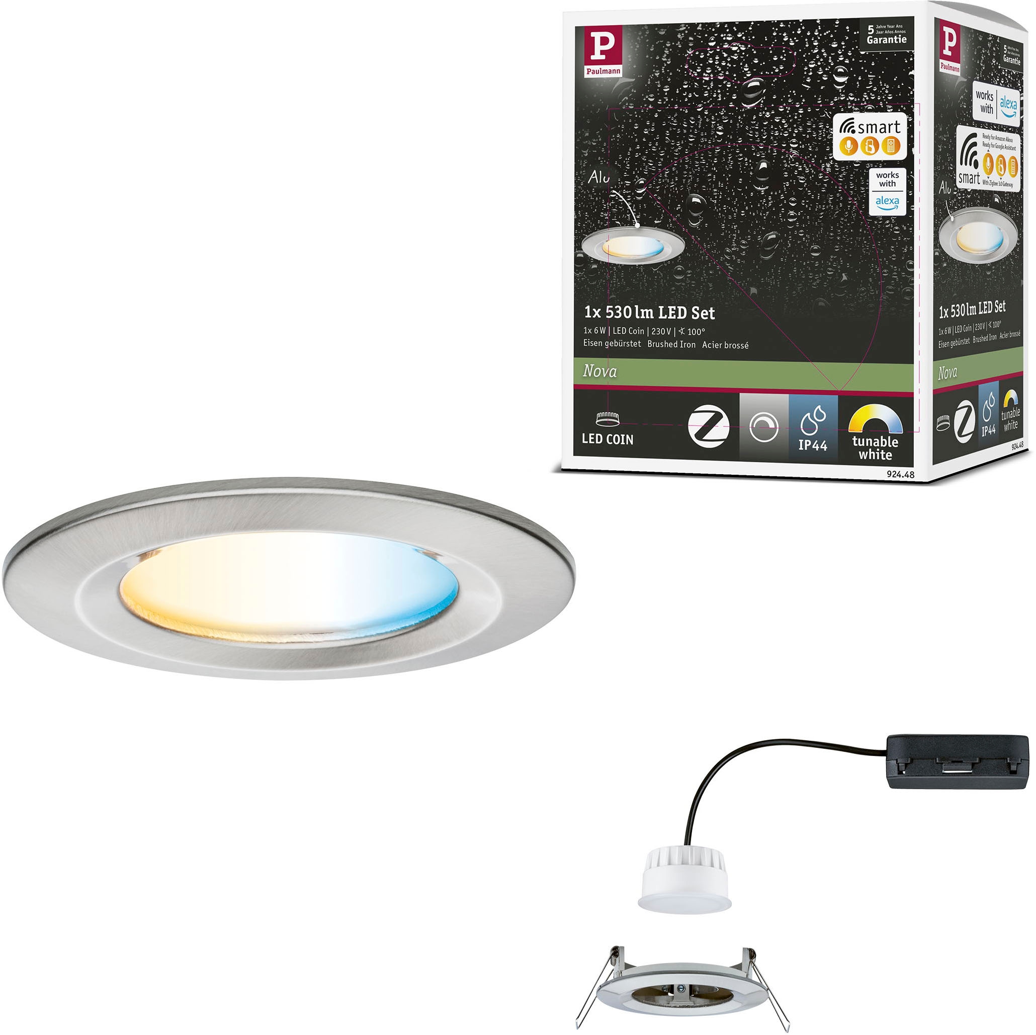 Paulmann LED Einbauleuchte »LED Einbauleuchte Nova Coin IP44 rund 78mm« LED-Modul 1 Stk. Tageslichtweiß Memoryfunktion, Farbwechsler, Farbsteuerung, Dimmer, Smart Home