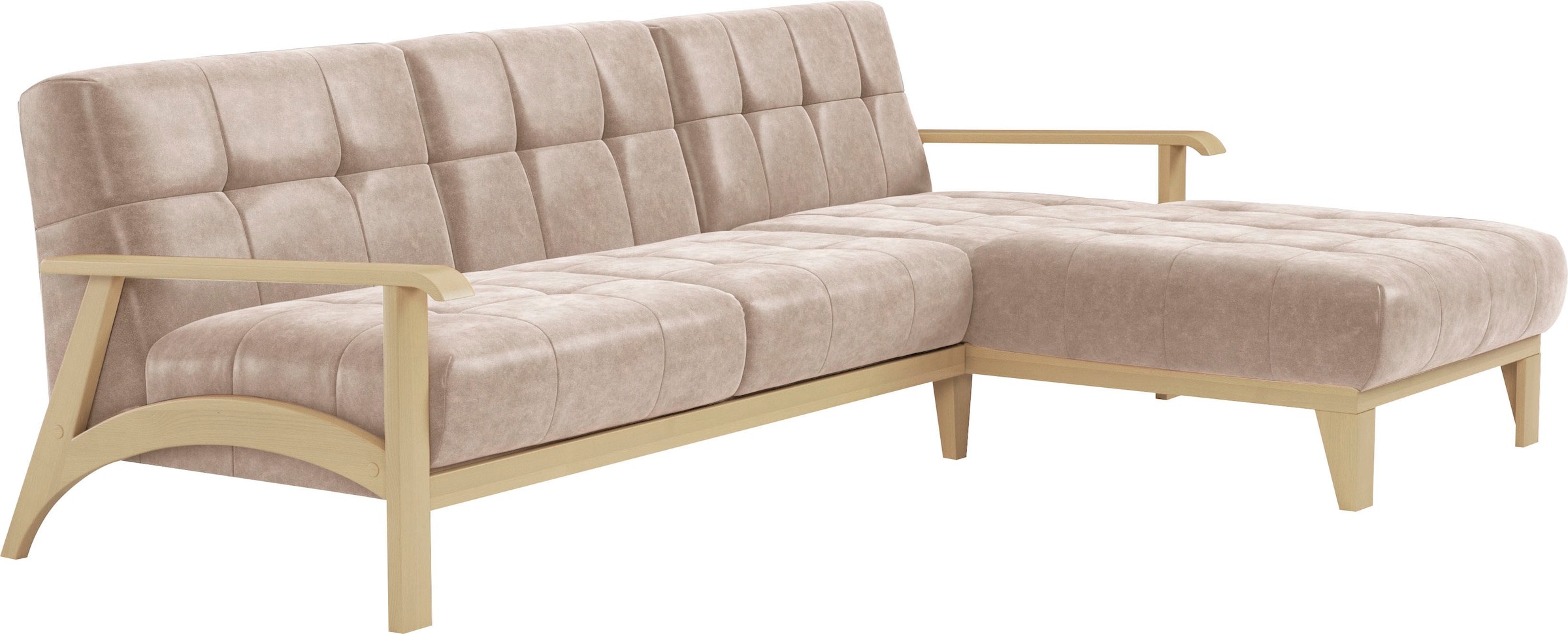 sit&more Ecksofa »Billund L-Form«, Armlehnen aus Buchenholz in natur, verschiedene Bezüge und Farben