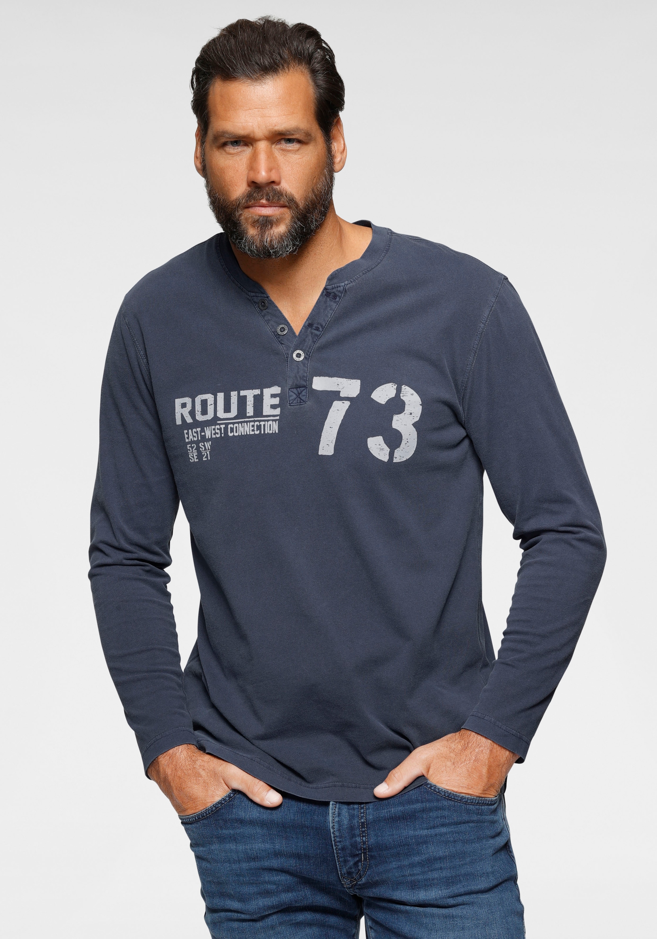 Arizona Henleyshirt, Langarm, casual, Rundhalsausschnitt, aus Baumwolle