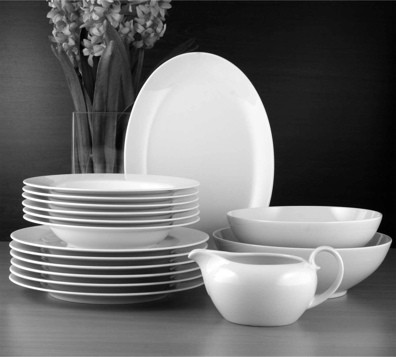 Seltmann Weiden Geschirr-Set »Tafelservice Rondo Liane Weiß 16er Set weiß« Spülmaschinengeeignet, Mikrowellengeeignet, Ofenfest, Salamandergeeignet, Kühlschrankgeeignet, Gefrierschrankgeeignet