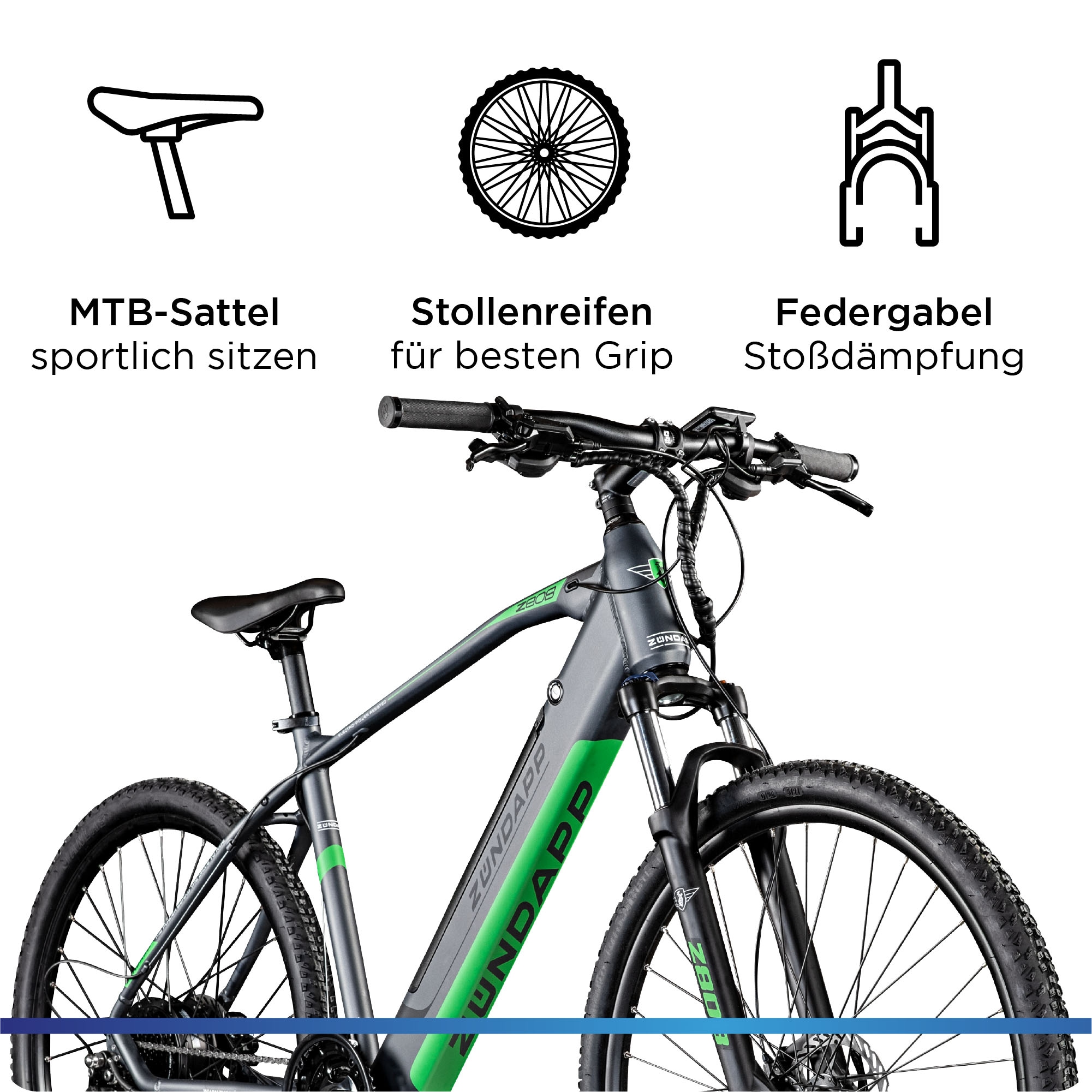 Zündapp E-Bike »Z808«, 24 Gang, Heckmotor 250 W, Pedelec, Elektrofahrrad für Damen u. Herren, MTB