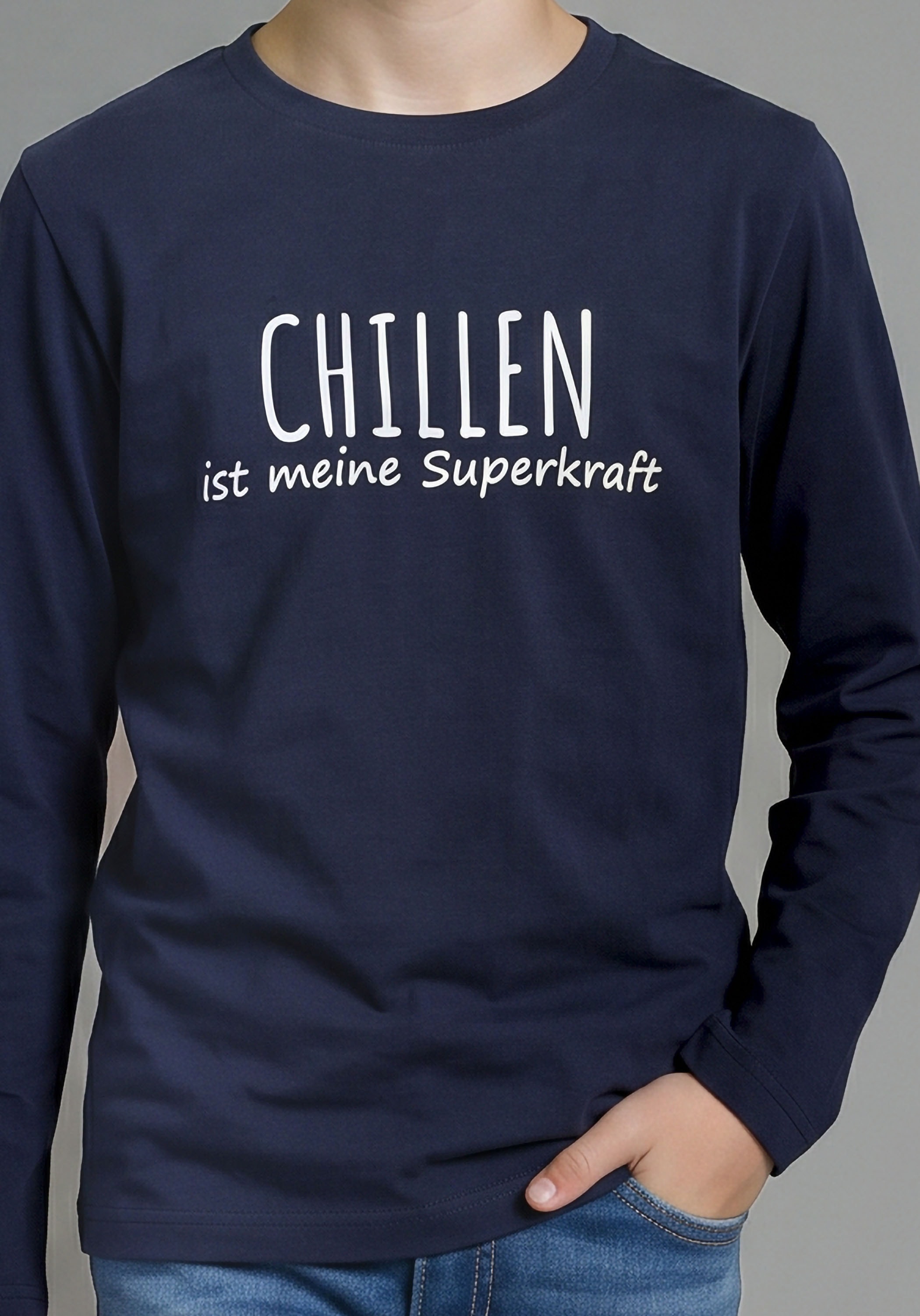 KIDSWORLD Langarmshirt »Sprücheshirt: CHILLEN ist meine Superkraft« Sprücheshirt im modischem Stil