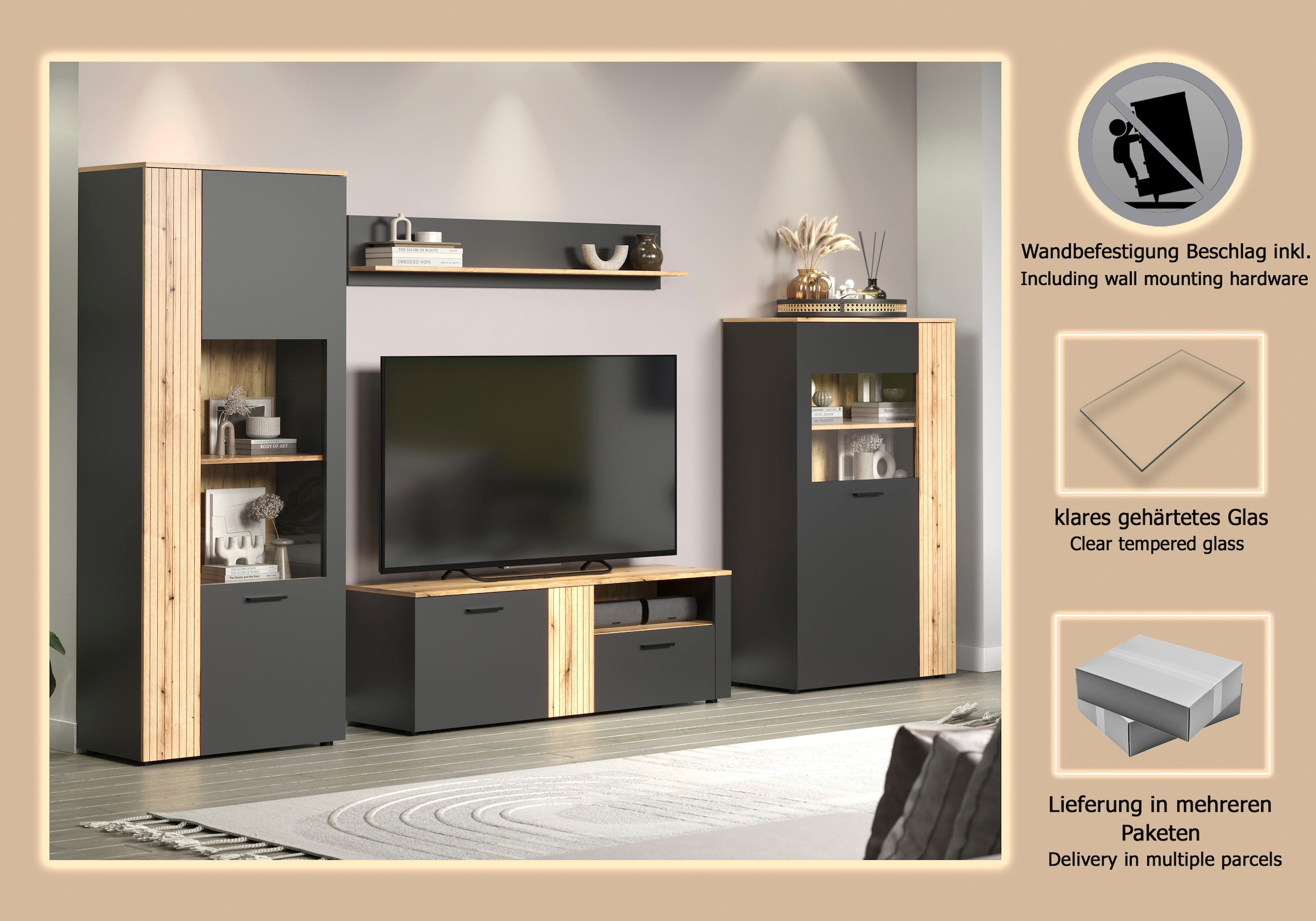 Home affaire Wohnwand »Estepona« Komplett-Set, 4 Stk. tlg.