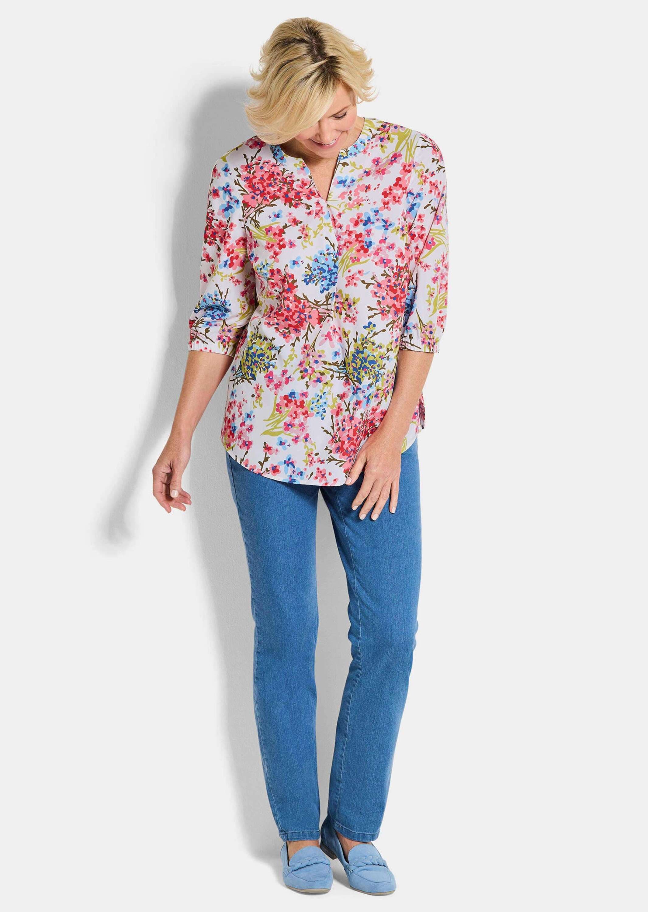 GOLDNER Tunika »Kurzgröße Schlupfbluse mit floralem Muster« Schlitze an der Seitennaht