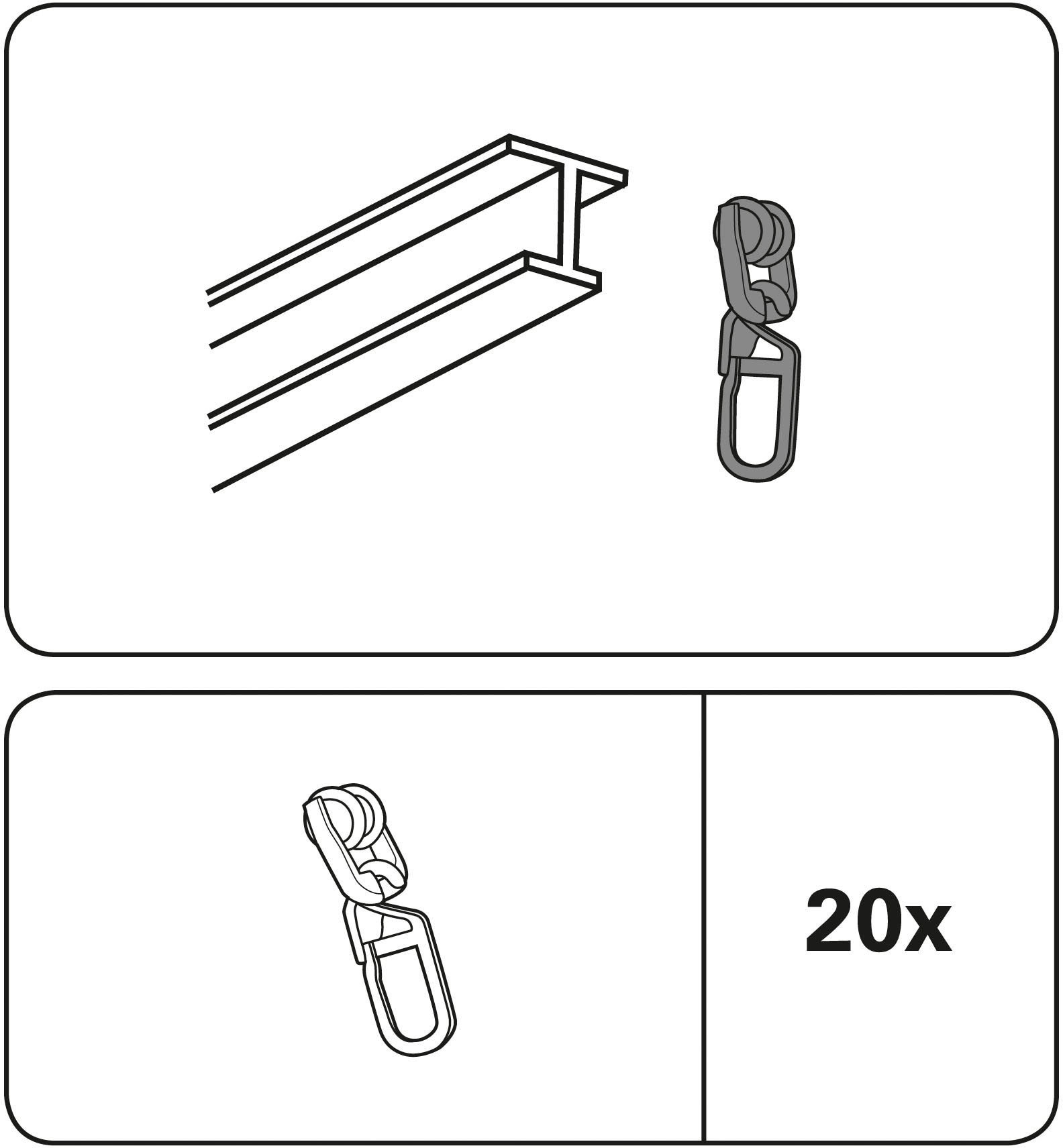 GARDINIA Gardinenring »T-Rollringe mit Faltenlegehaken«, (20 St.), Serie  T-Schiene