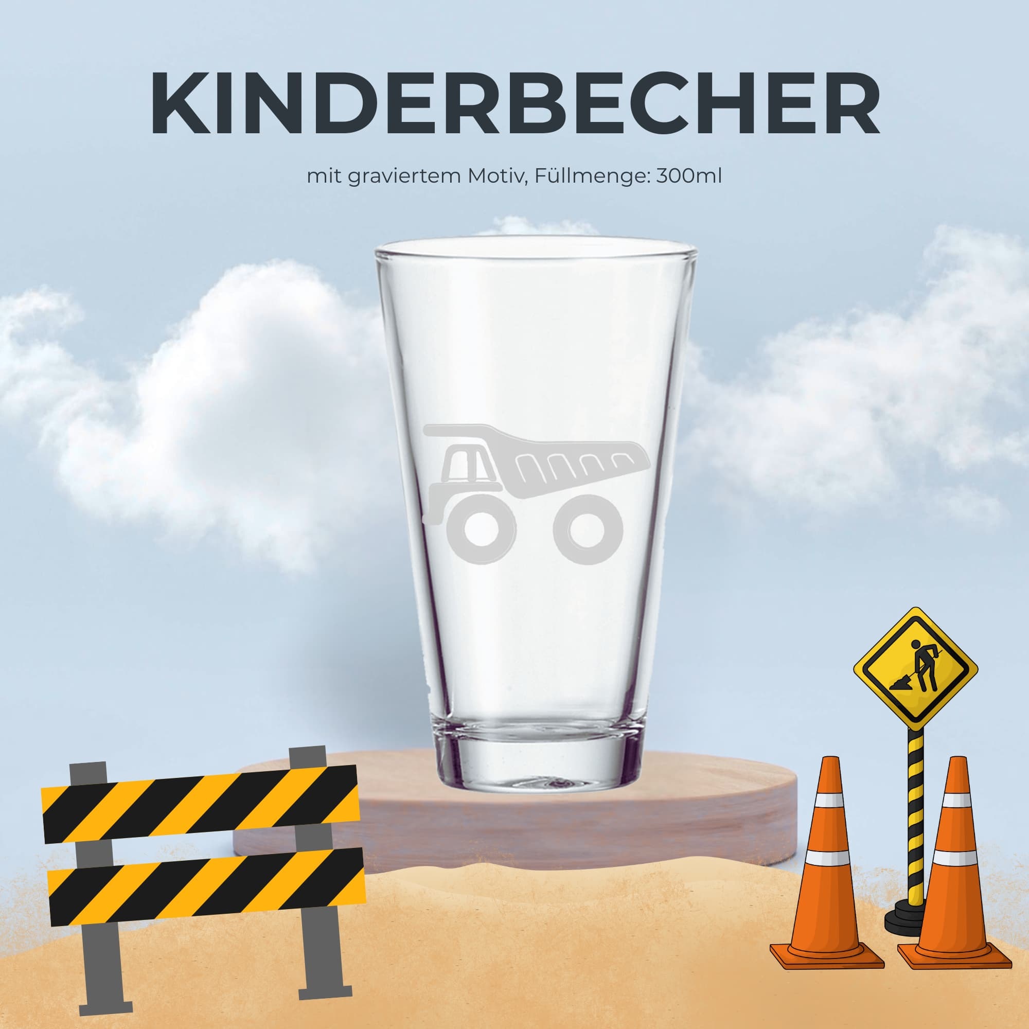 LUXENTU Kinderbecher »Kinderbecher Baustellenfahrzeuge 300 ml 3er Set transparent«