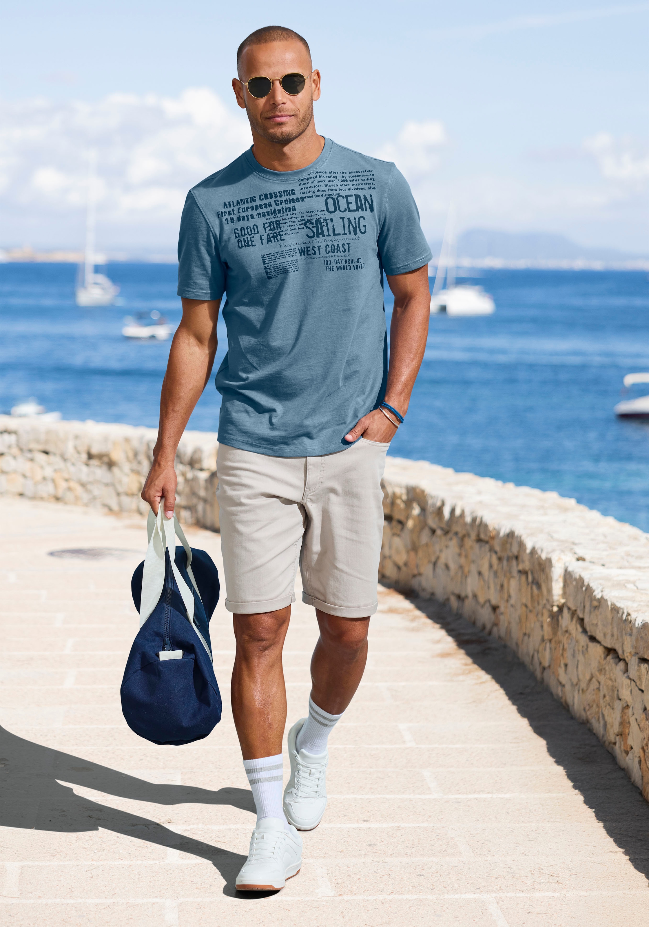 John Devin T-Shirt »mit Print«, Regular-Fit, aus Slub-Qualität, mit Print