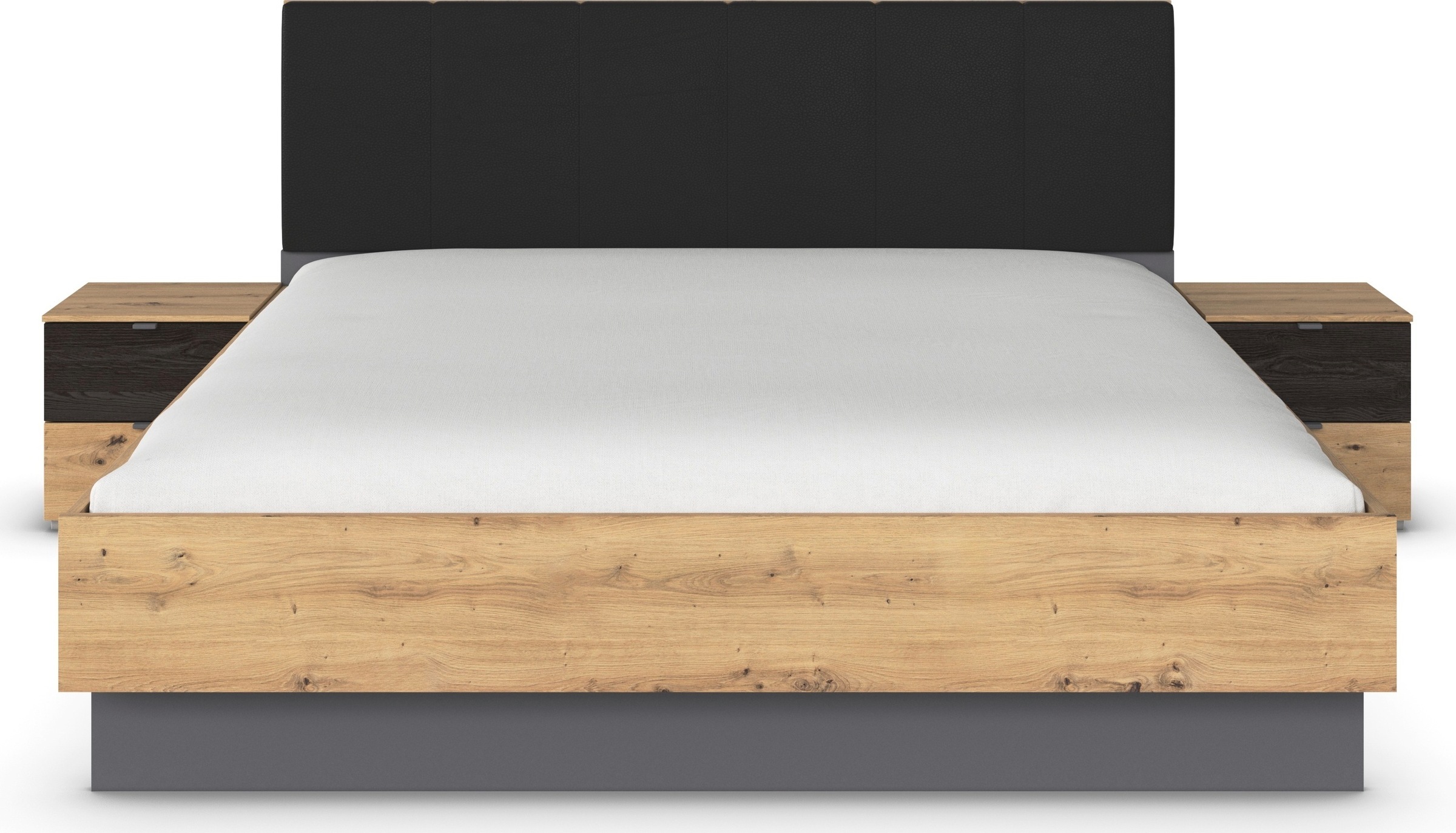 rauch Bettanlage »Bett Doppelbett Komfortbett Funktionsbett APOLLON« Liegefläche 180x200, optional mit Bettbank und Stauraum, 3 tlg. tlg. Polster-Kopfteil in Lederoptik black, 2x Nachttische MADE IN GERMANY