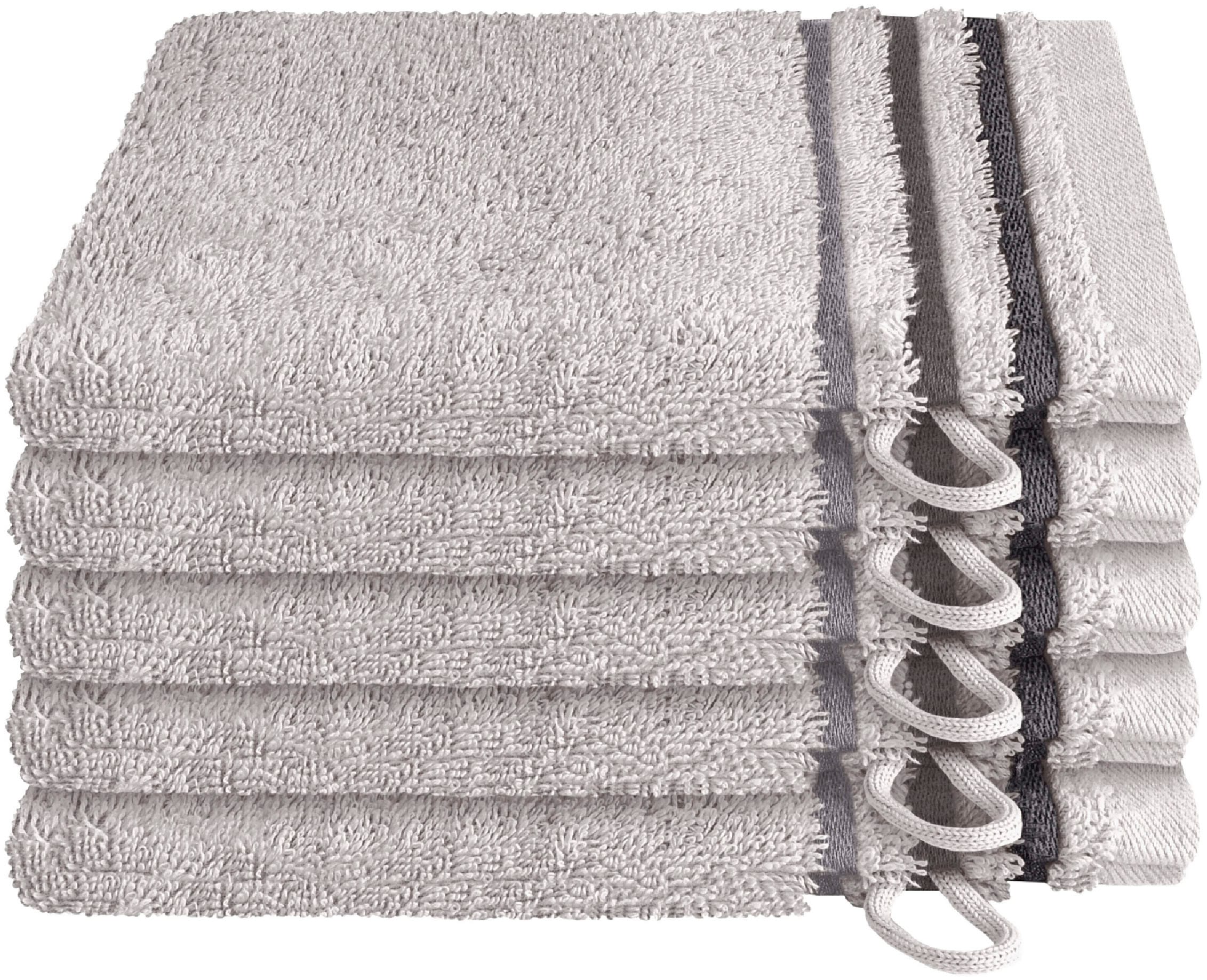 Waschhandschuh »Skyline Color aus 100 % Baumwolle mit eleganter Streifenbordüre«, (5...