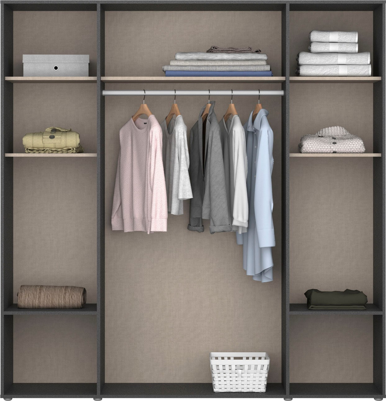 rauch Drehtürenschrank »Kleiderschrank Schrank Garderobe Wäscheschrank VOYAGER«, (in 3 verschiedenen Ausstattungen BASIC/CLASSIC/PREMIUM), moderne Griffe in Graumetallic mit Außenschubkästen MADE IN GERMANY