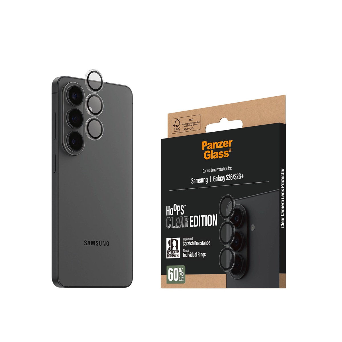 CARE by PanzerGlass Kameraschutzglas »Hoops Camera Lens Protector« für Samsung Galaxy S26;Samsung Galaxy S26+ Linsenschutz, Schutzfolie, Kameraschutz, kratz- & stoßfest