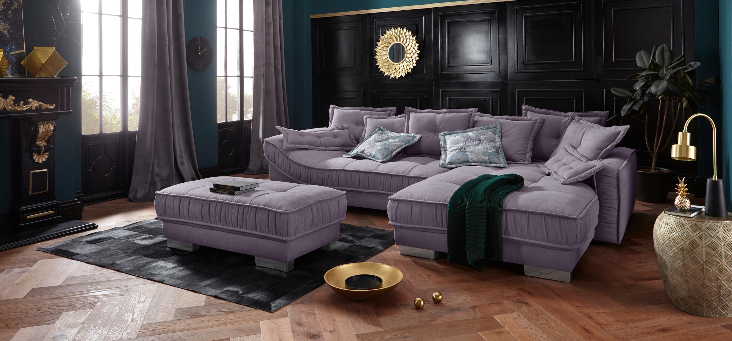 INOSIGN Ecksofa »Diwan L-Form«, mit vielen losen Kissen, Faltenwurf und Steppung im Sitzbereich