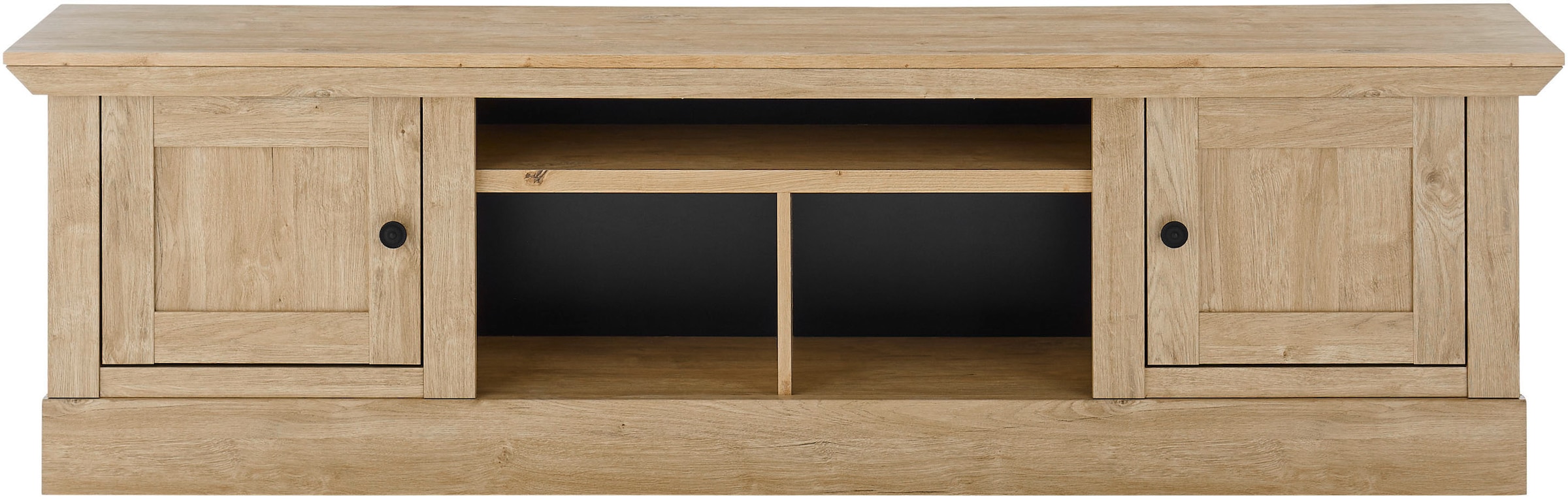 Home affaire Lowboard »Cornwall, Unterschrank im Landhausstil, Kommode, Eiche Dekor« 1 Stk. tlg. verschnörkelte Metallgriffe, offene Fächer und Türen, 194 cm breit