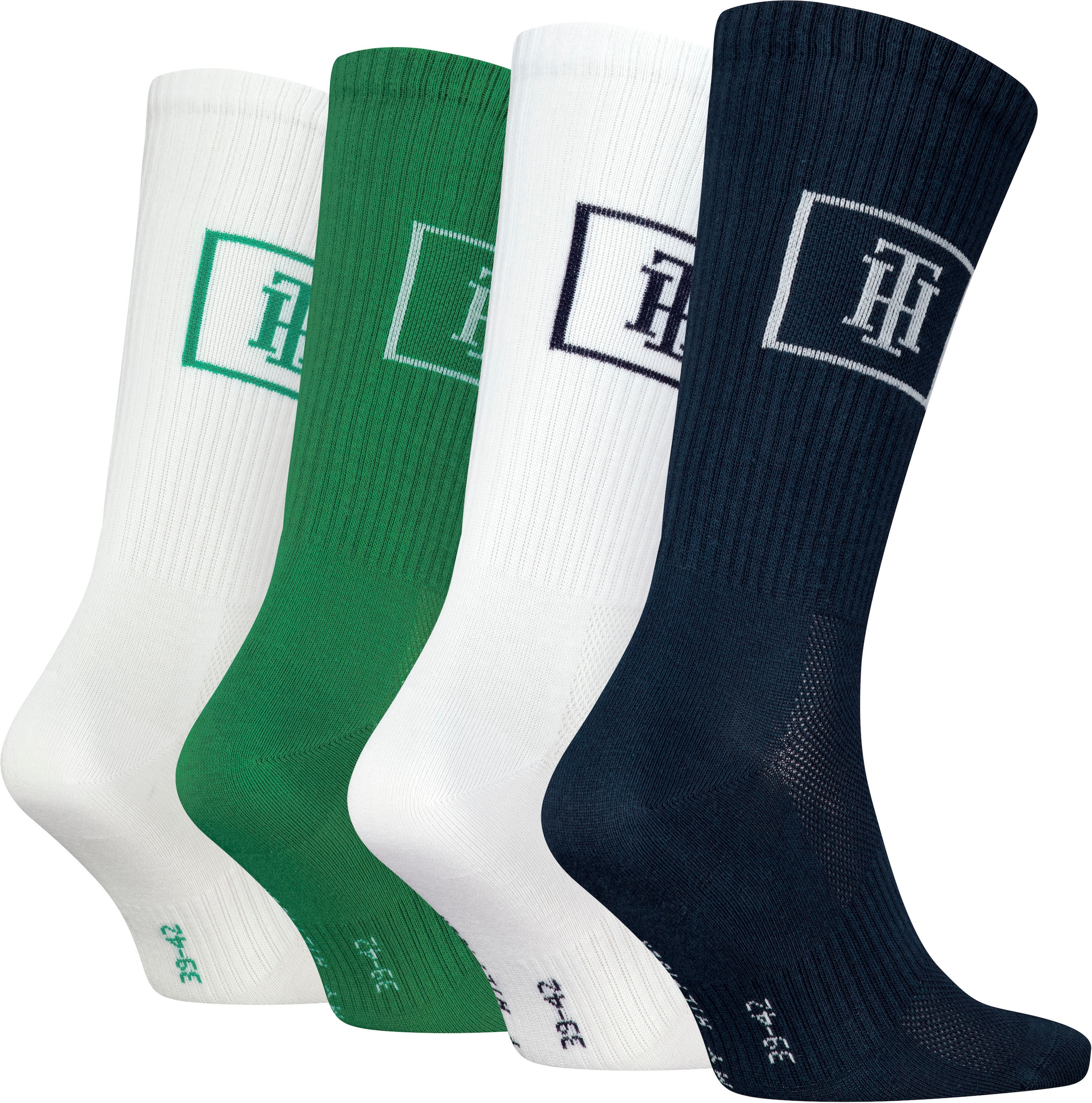 Tommy Hilfiger Sportsocken »CREW SOCK MONOGRAM LOCKER ROOM«, (4 Paar), mit Mesh-Front für Atmungsaktivität