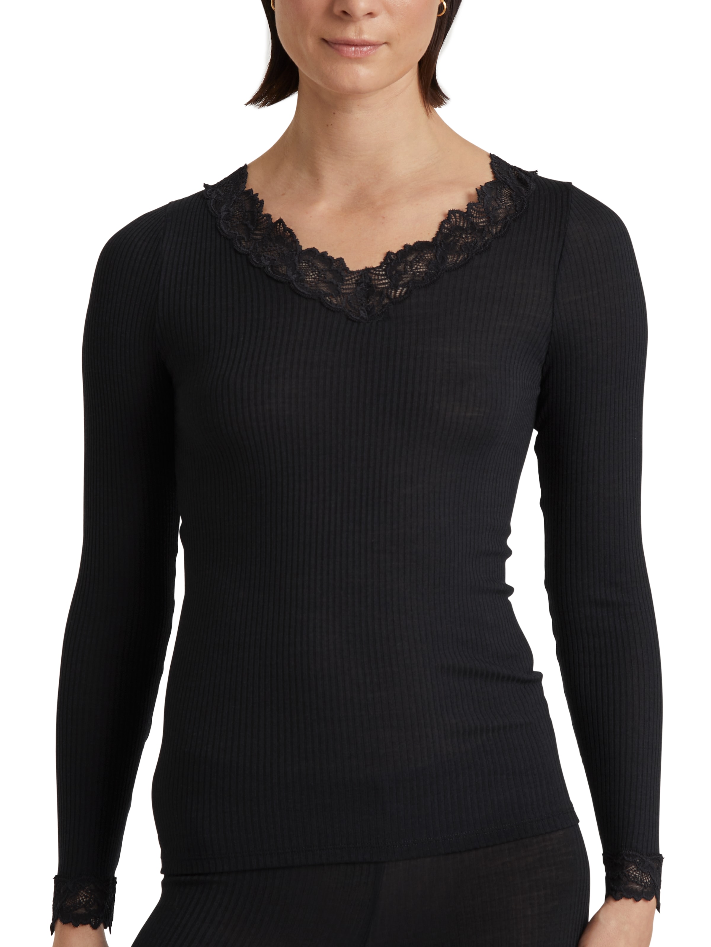 CALIDA Langarmshirt »Silky Wool Joy«, Spitze an Ausschnitt & Bündchen