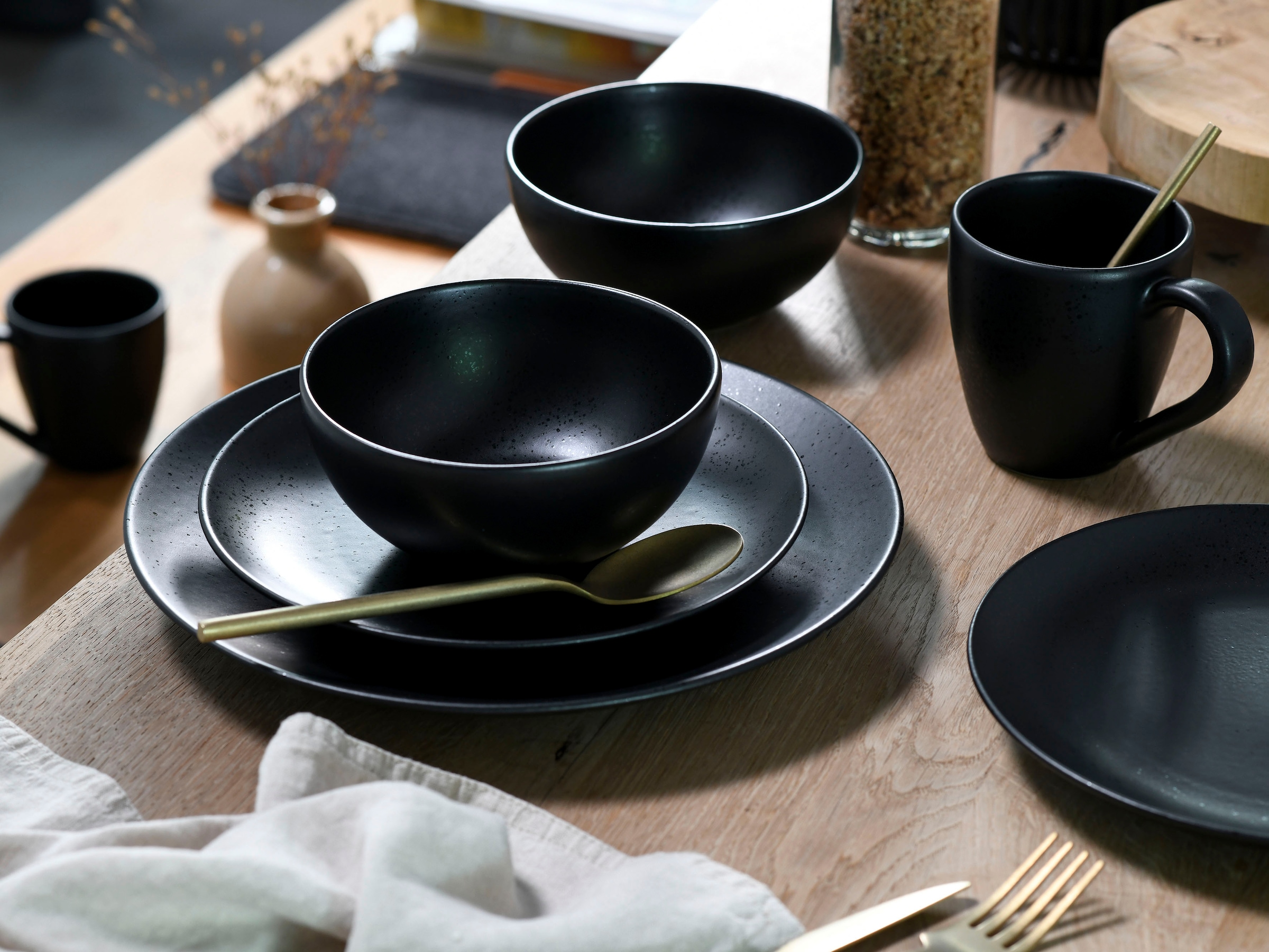 CreaTable Kombiservice »Magic Black Coupe«, (Set, 8 tlg.), Spezialglasur mit glänzenden Sprenkeln