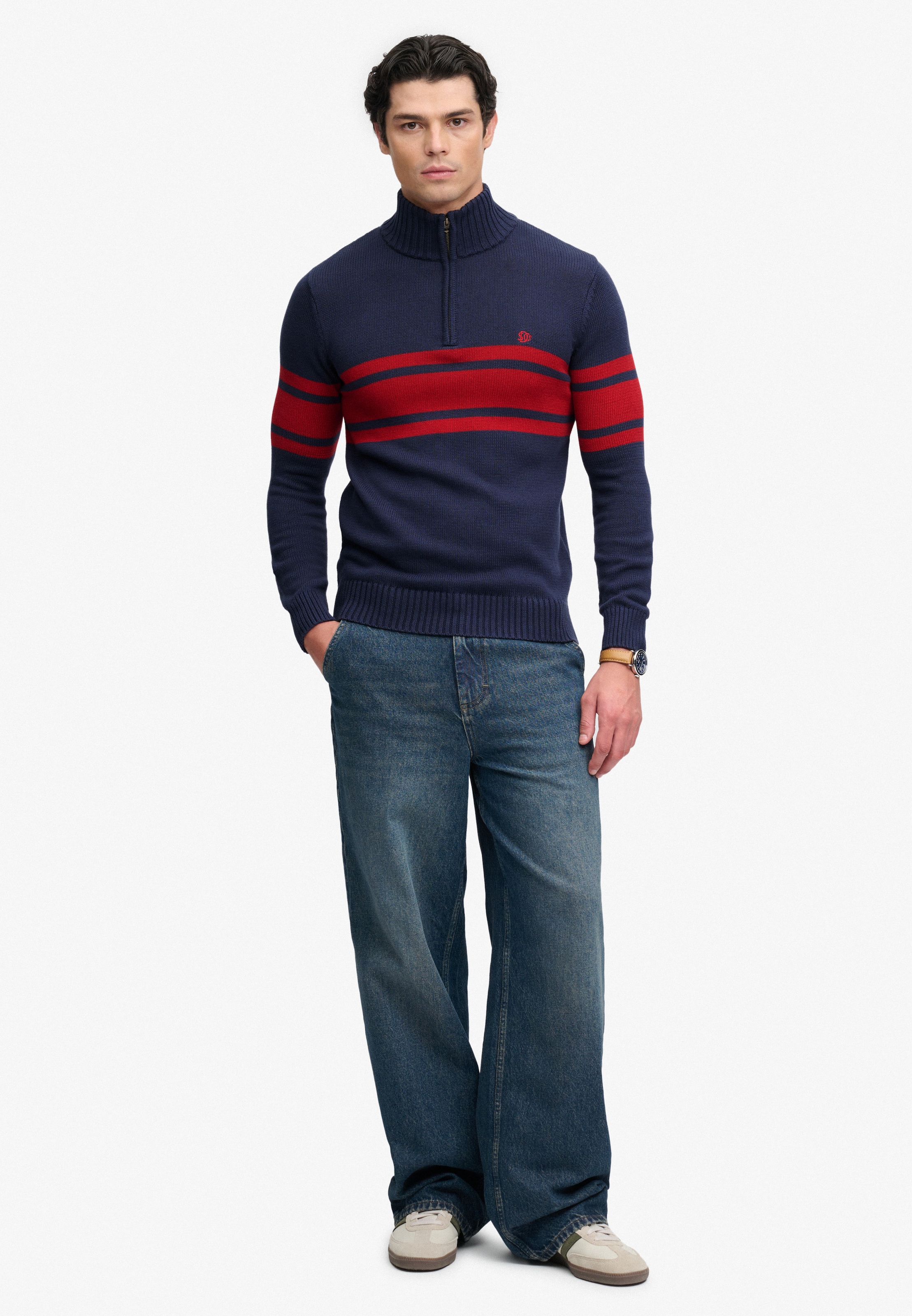 Superdry Strickpullover »COTTON STRIPE HALF ZIP KNIT« Baumwolle, slim fit