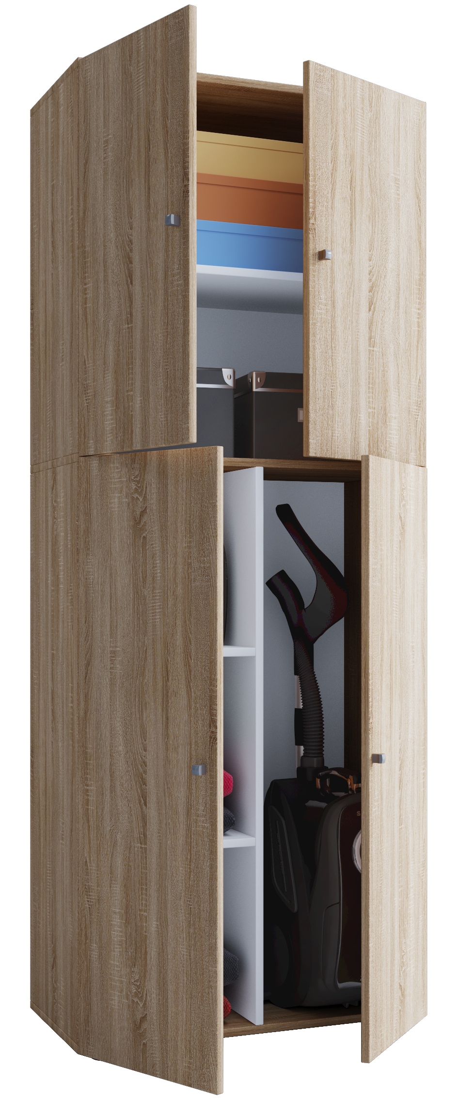 VCM Mehrzweckschrank »VCM Holz Besenschrank | 6 Fächer | Haushaltsschrank | Maße: B. 70 x H. 184 x T. 40 cm | 4 Drehtüren - Lona« 1 Stk. tlg.